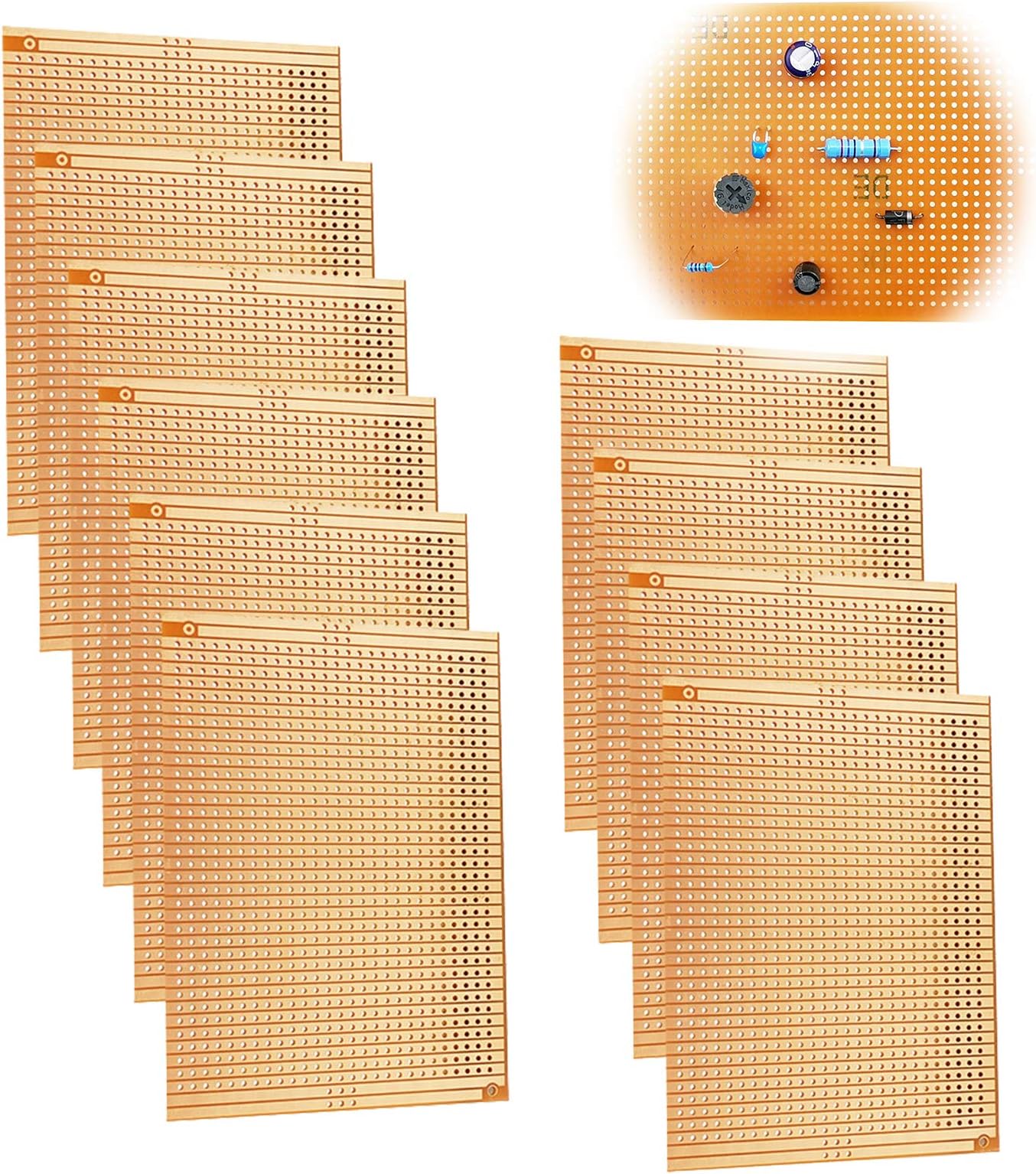 YUNGUI 10 Pieces 73mm x 100mm Circuit Board Copper Strip Board,957 Holes PCB Board Prototype perfboard Kits for Soldering and DIY Electronic Project with Arduino Kits