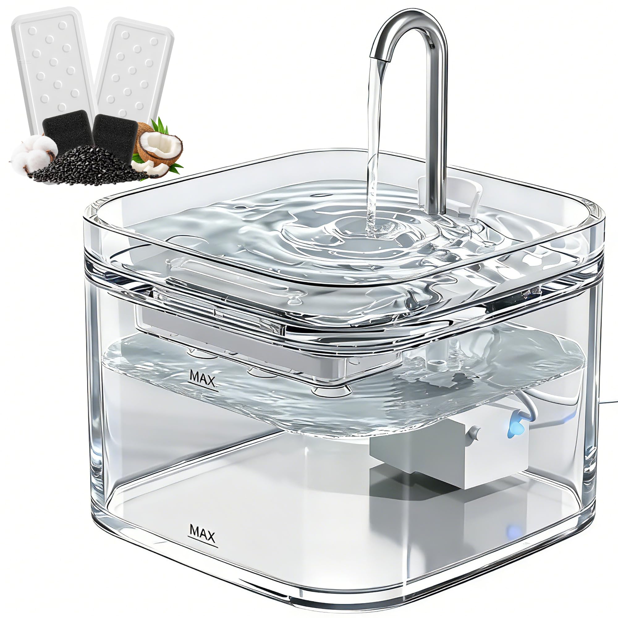 PETTEN Glass Cat Water Fountain, Ultra Quiet Automatic Pet Water Fountain for Cats, Easy Clean & Hygienic, No Plastic, Filtered Circulating Drinking Fountain for Indoor Cats (78oz/2.5L)