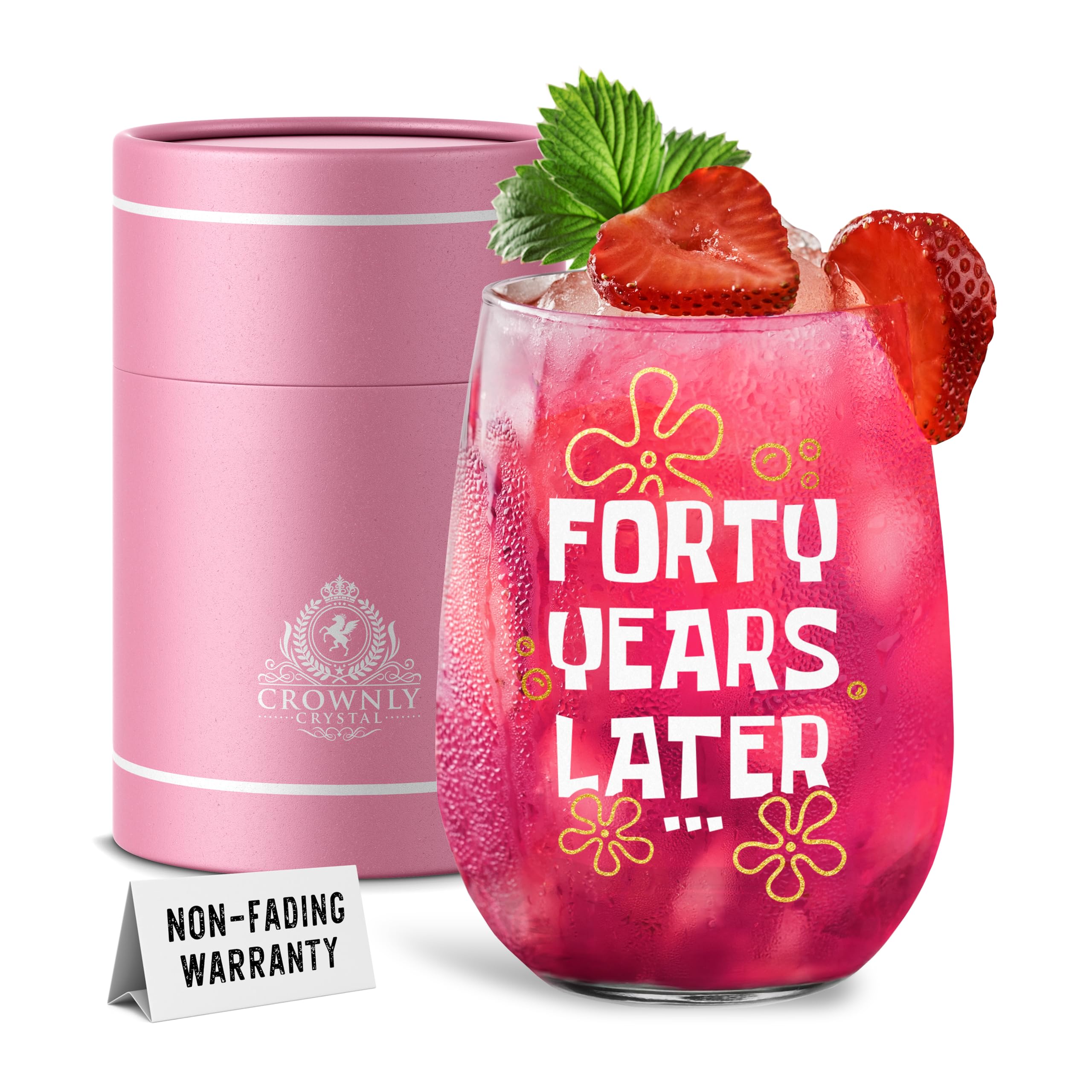 CROWNLY CRYSTAL 40th Birthday Glass Gift for Women Funny Forty Years Later Cocktail Drinking Glass Present for Her