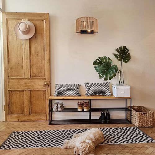 Miniatura 8 de Juego de dos apliques de pared de ratán bohemio, lámparas colgantes de pared con pantalla de cuerda de cáñamo tejida a mano, estilo rústico de