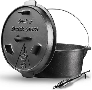 Camping Dutch Oven, 9 Qt Pre-Seasoned Cast Iron Camp Dutch Oven Pot with Lid - Lid Lifter, Cast Iron Dutch Oven with Metal Handle for Cooking BBQ Baking Campfire Modern Black