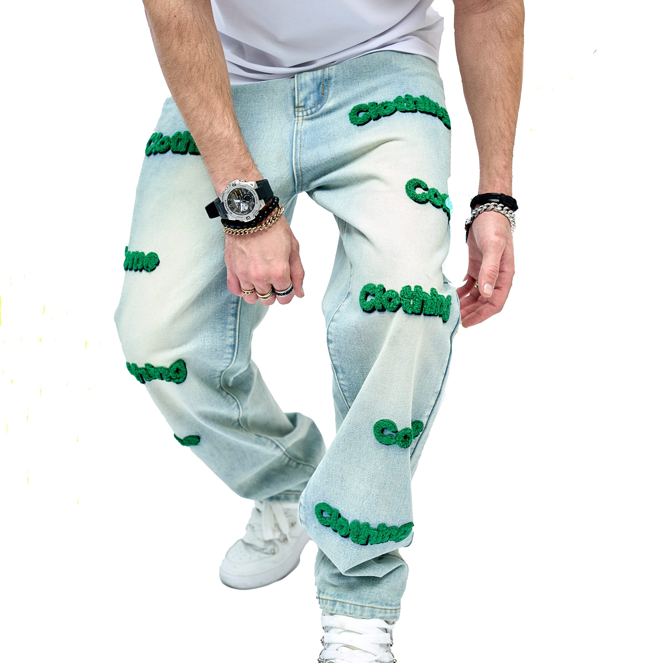 WEIBUMAOYI Pantaloni larghi da uomo Jeans da uomo vestibilità rilassata Jeans da uomo lavati Oversize gamba dritta da carpentiere Jean, Bluebadge002, 52