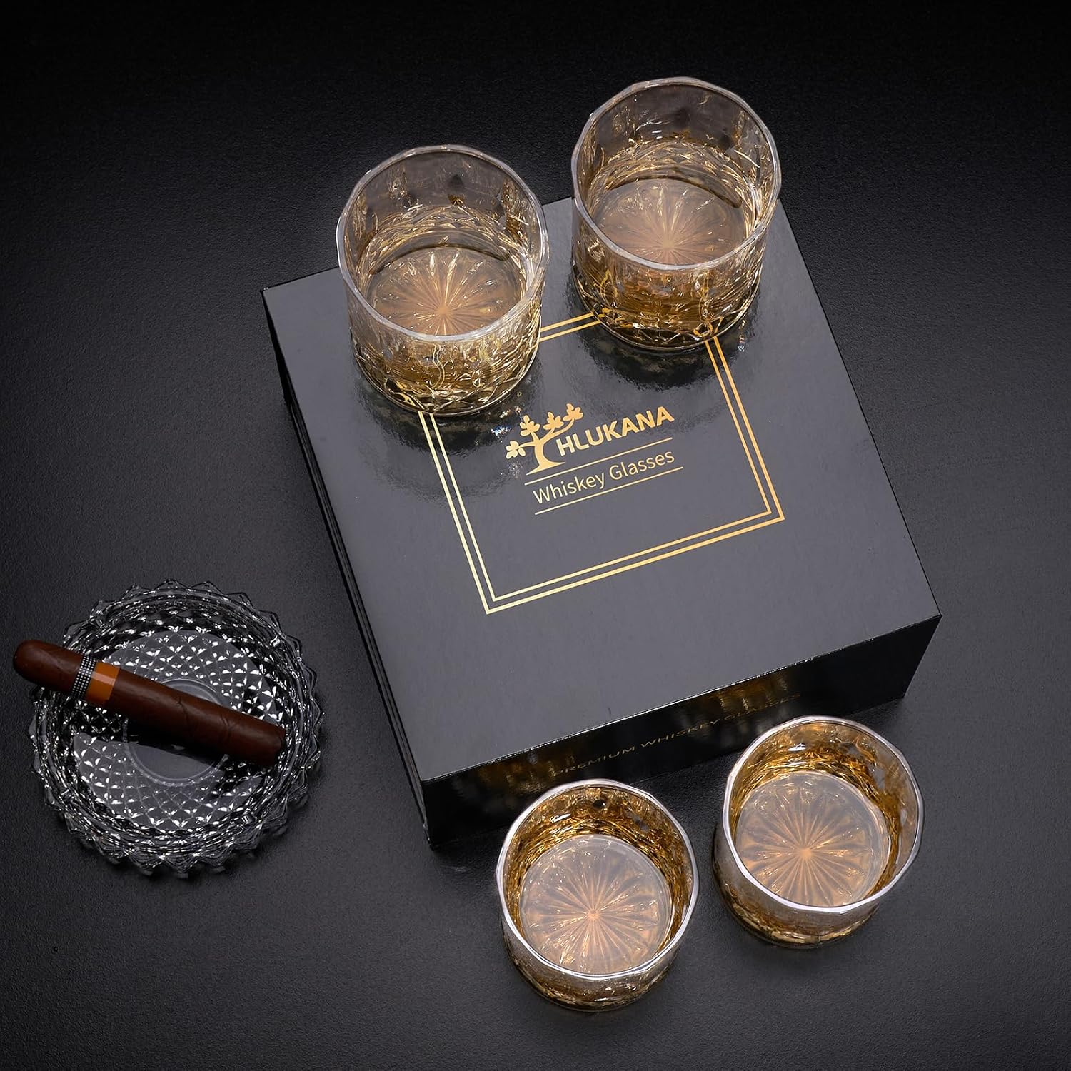 Luxury Box Old Fashioned Whiskey Glasses Set of 4, 11 OZ Cocktail Glasses, Bourbon Rocks Scotch Glasses, Barware for Scotch Rum Vodka Liquor, Gifts for Men Father Grandfather Boss - Image 8