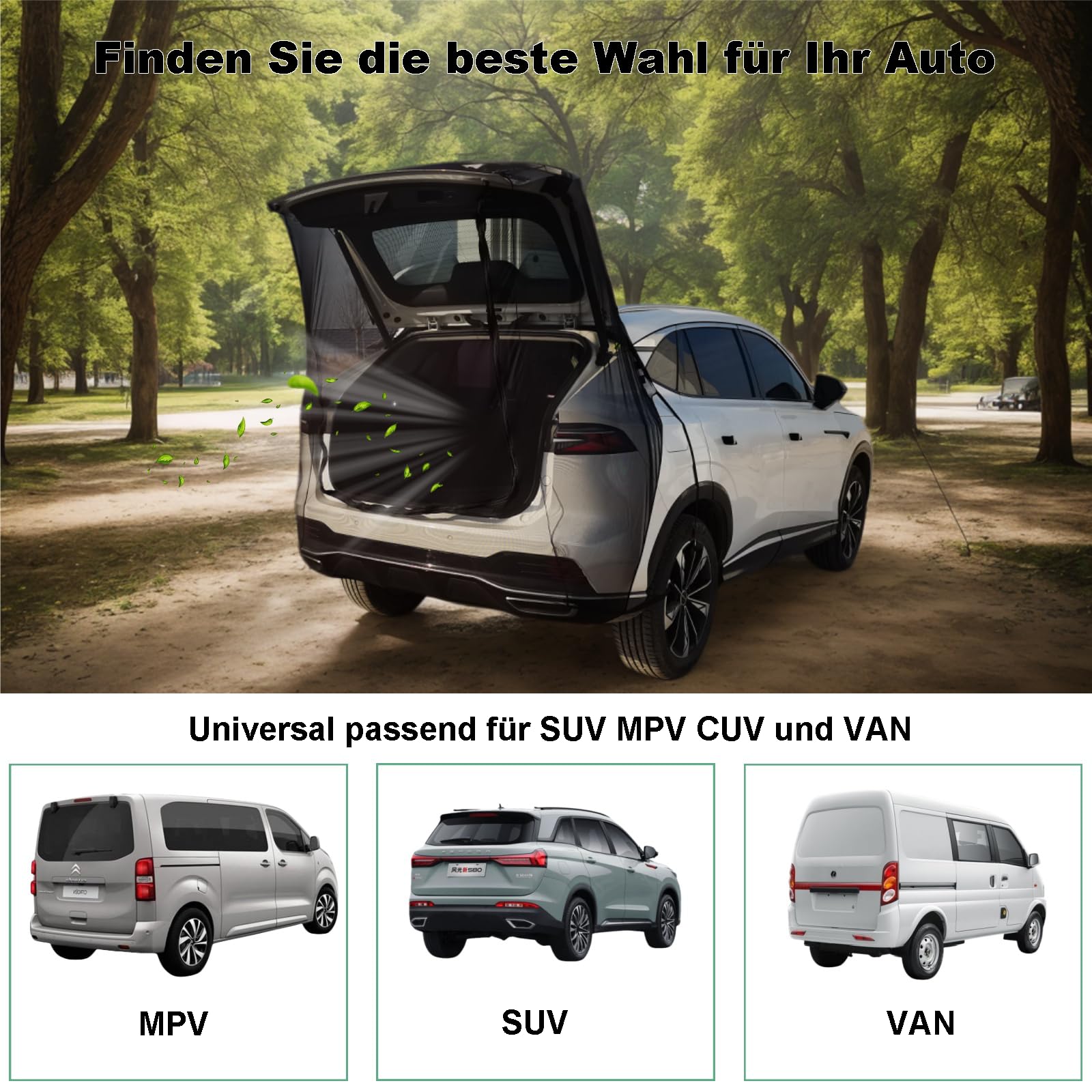 Auto Heckklappen Sonnenschutznetz Passend für VW T5 T6, Heckzelt Auto Universal Camping Moskitonetz für SUV, Geeignet für Angeln, Musikfestivals und Camping im Freien