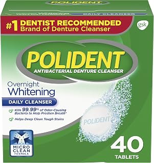 Polident Overnight Whitening Denture Cleanser Effervescent Tablets, 40 count