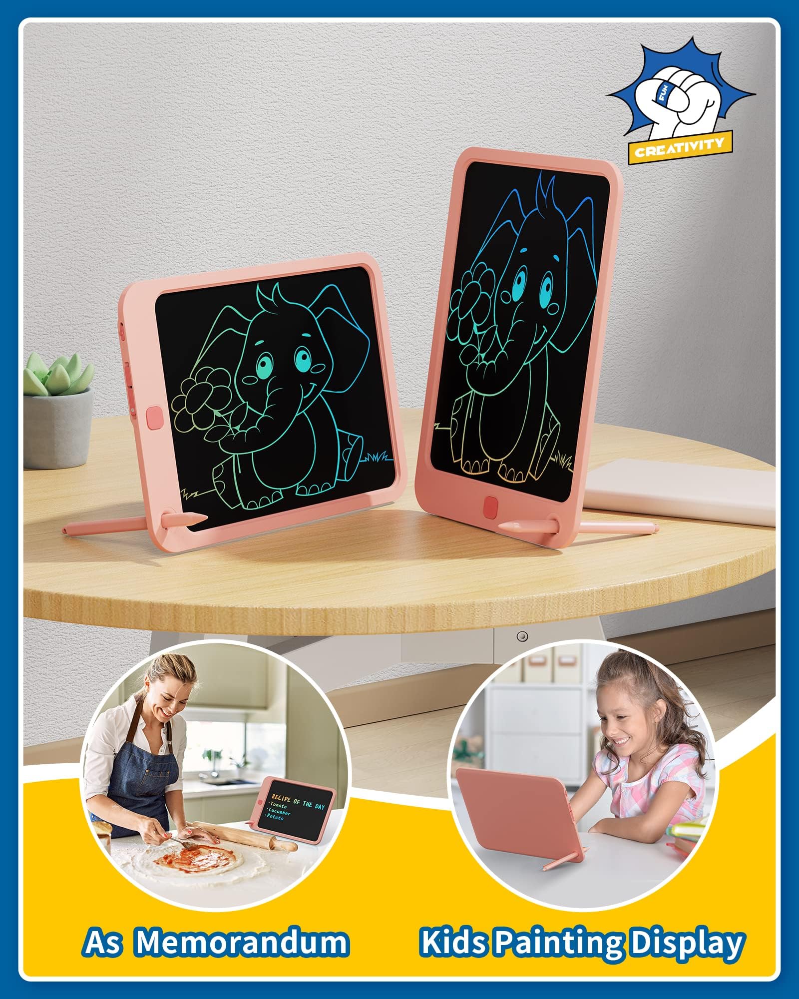 TEKFUN LCD Writing Tablet Kids Toys, 10 inch Colorful Doodle Drawing Board Drawing Tablet, Kids Travel Learning Toys Birthday & Easter Gifts for 3 4 5 6 7 8 Years Old Boys Girls (Pink) — view 5