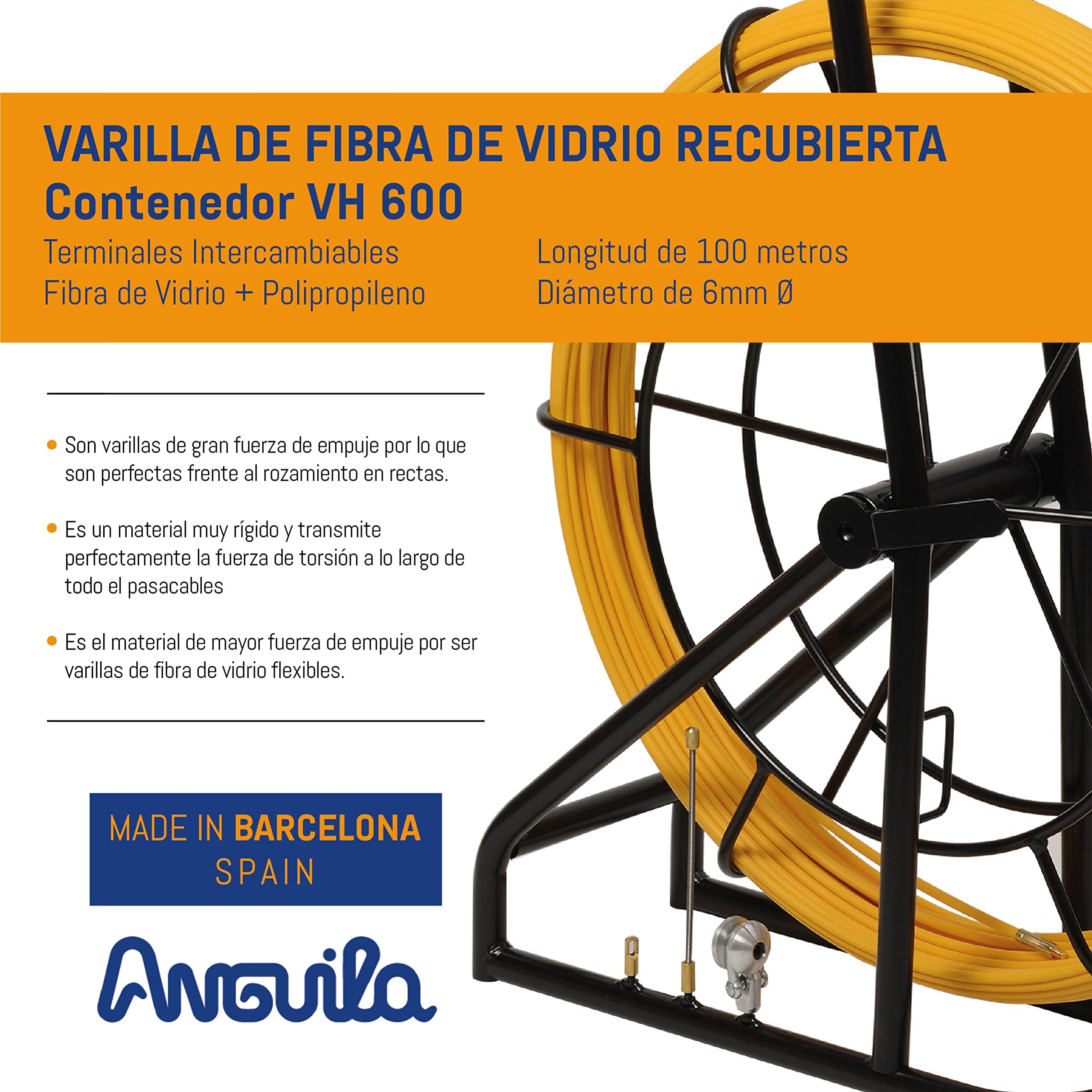 Anguila Pasacable Industrial Fibra Vidrio Amarillo ⌀6mm 100m VH600