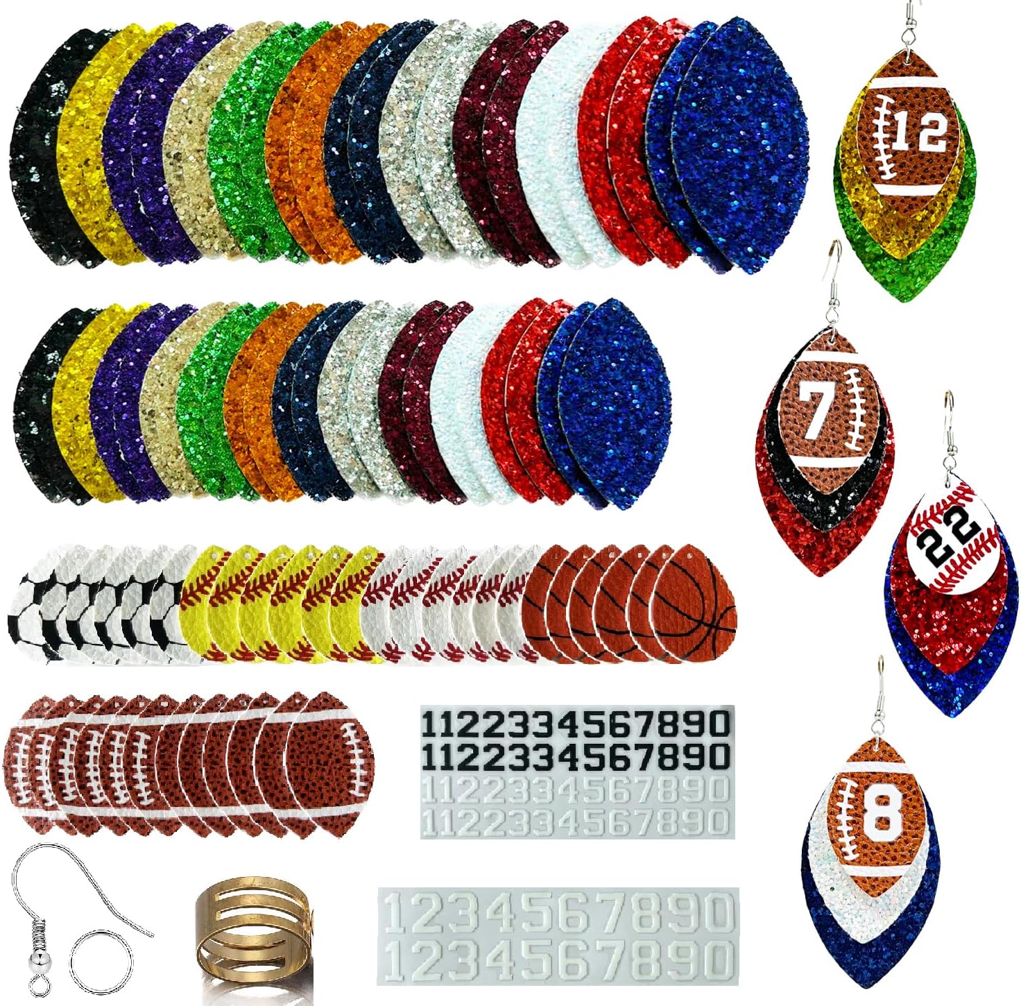 GraLeS 183 Pcs DIY Sport Faux Leather Earring Making Kits Triple Layer Teardrop Dangle Earrings Custom Player Number Earrings Charms for Jewelry Softball Football Baseball mom Earrings Supplies