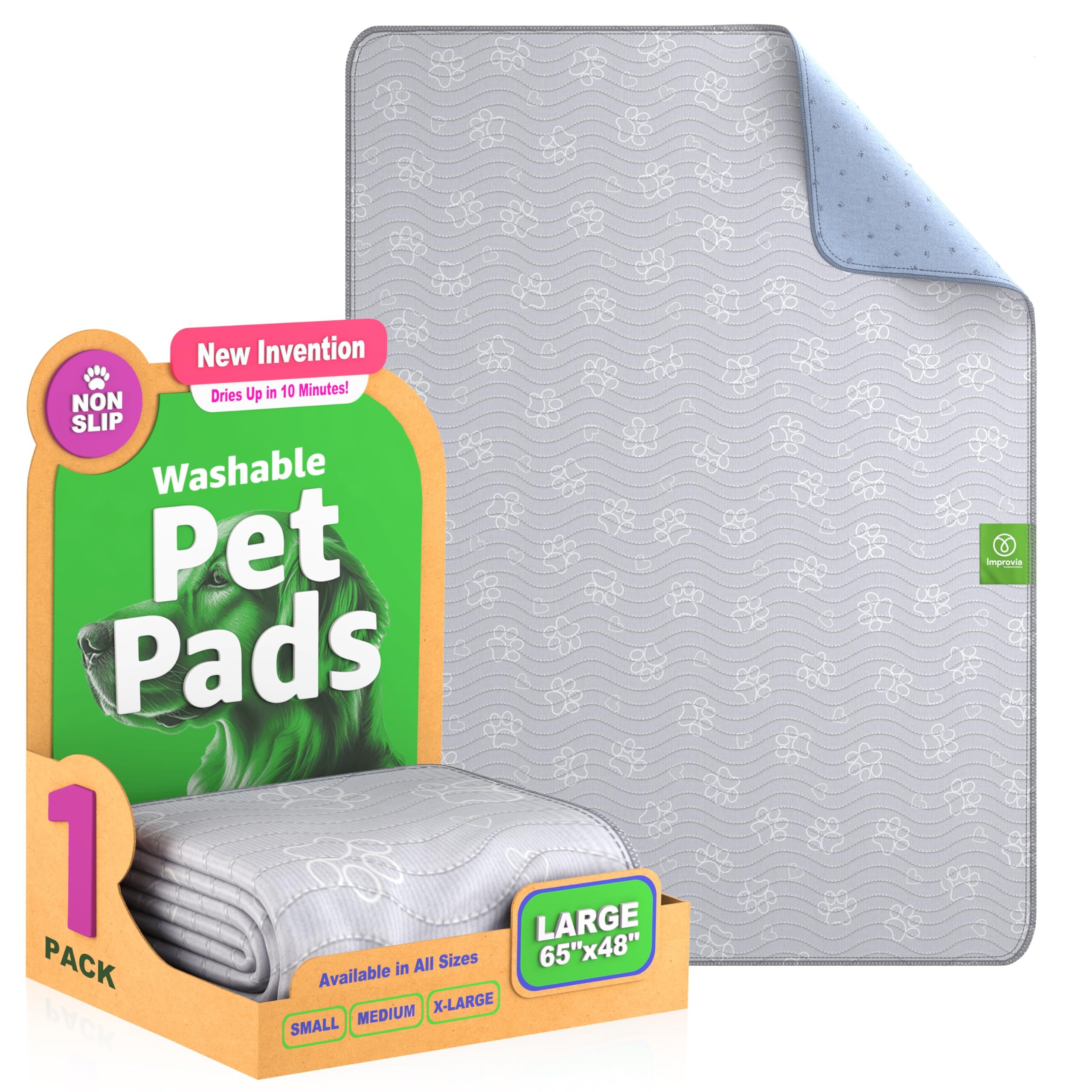 IMPROVIA® Reusable Puppy Pad – Waterproof, Extra-Absorbent, Washable Pee Pad for Dog Training, Whelping, & More – Protect Your Floors & Pet with Quick-Drying Potty Pad. (Large - 65" x 48")OEKO-TEX STANDARD 100