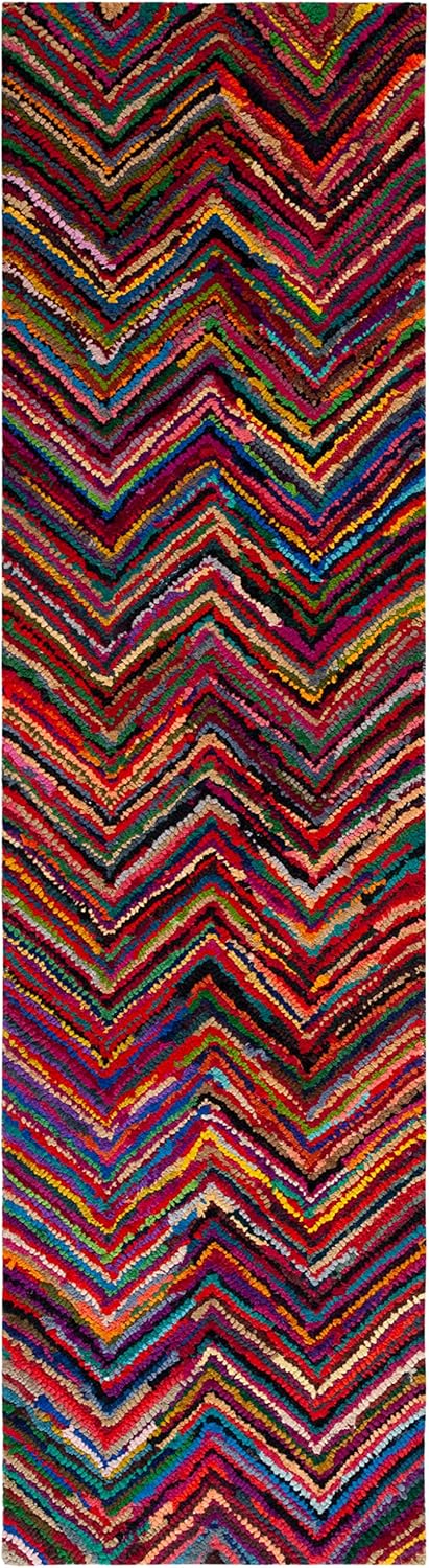 SAFAVIEH Nantucket Collection Runner Rug - 2'3" x 10', Pink & Multi, Handmade Modern Abstract Chevron Cotton, Ideal for High Traffic Areas in Living Room, Bedroom (NAN141A)