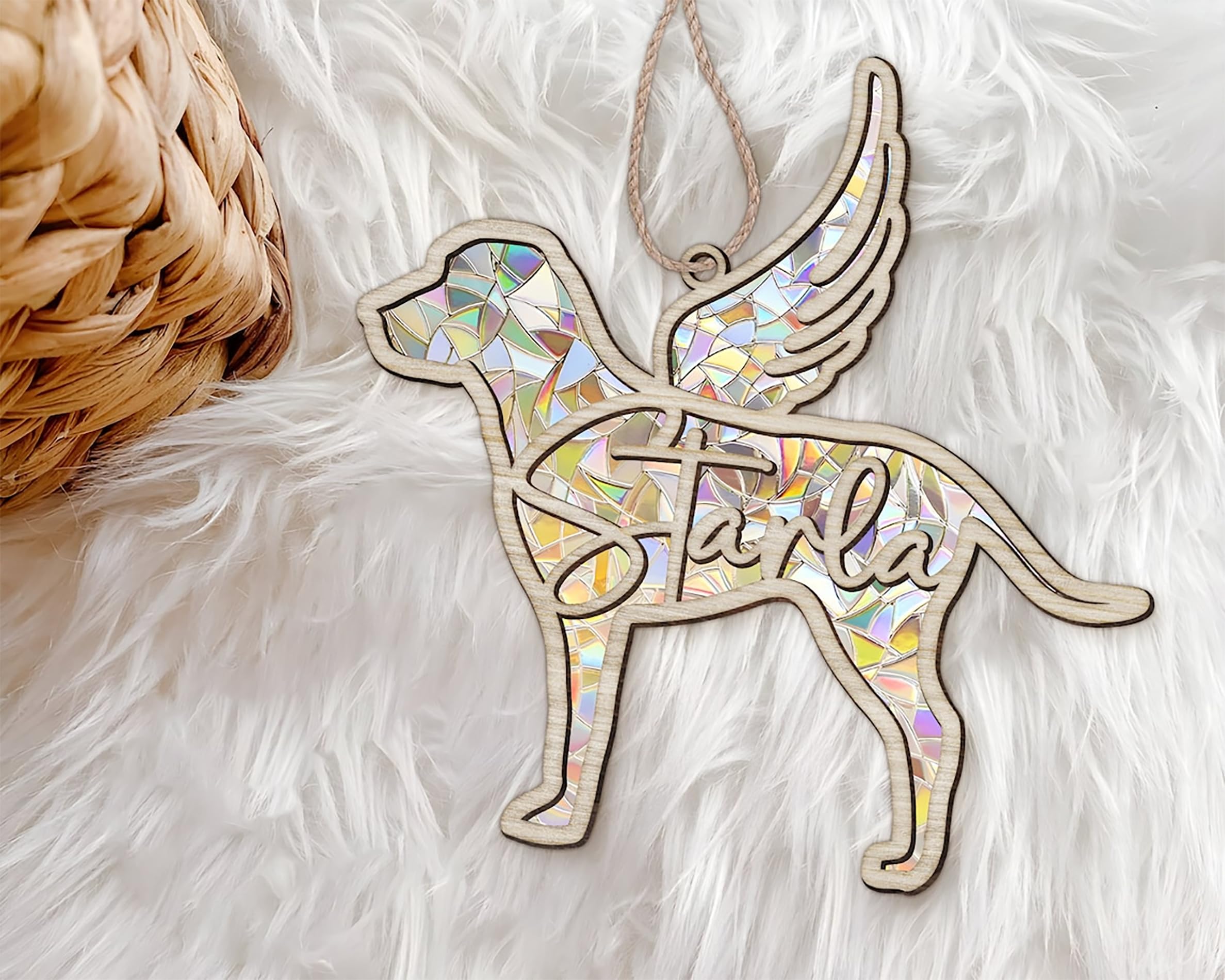 LOVELYPOD Dog Memorial Suncatcher, Personalized with Name, Date, Breeds Pet Loss Stained Glass Light Catcher, Gifts for Lovers, Ornament of Sympathy Gift