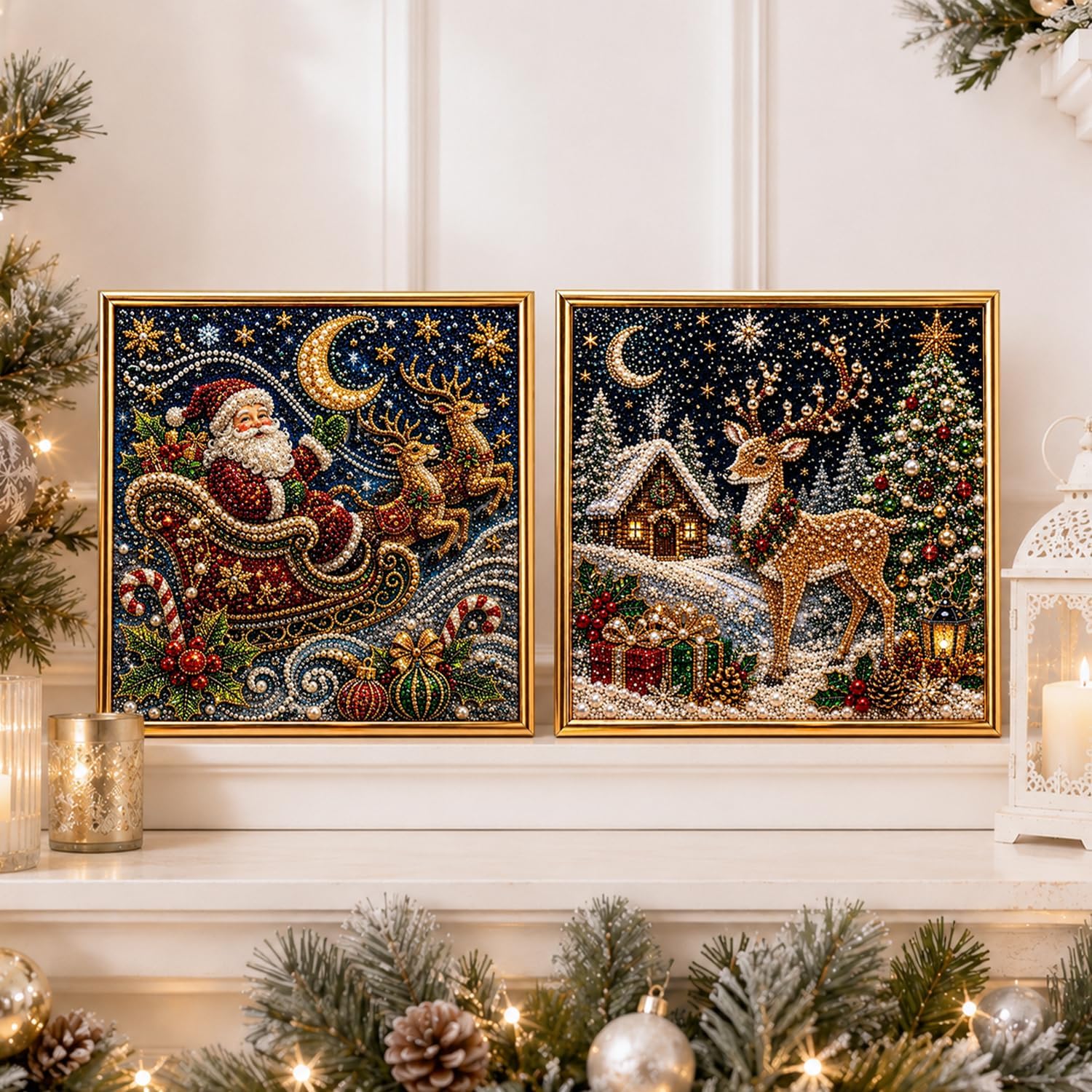 vohamok DIY Christmas Pearls Diamond Painting Art Kits with Frame,Holiday Christmas Pearl Bead Art Craft,Art Pearl Gem Craft Kit Home Wall Decor,Gemstone Diamond Dots Beads for Adults&Beginner image 5