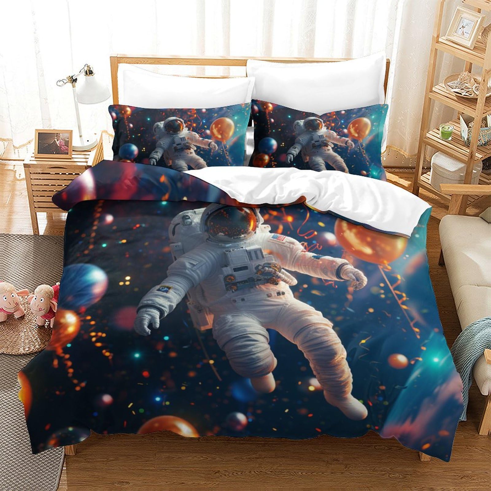 Housse de couette 220x240 astronaute en microfibre douce avec zip pratique