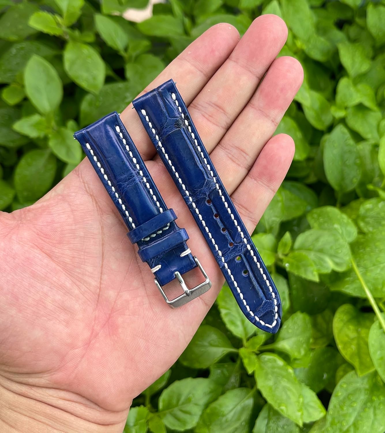 vinacreations 20mm Blue Royal AIIigator Watch Band Hand Stitching Men Quick Release Croc Watch Straps Replacement Wristwatch Strap Premium Handmade DH-159-20MM