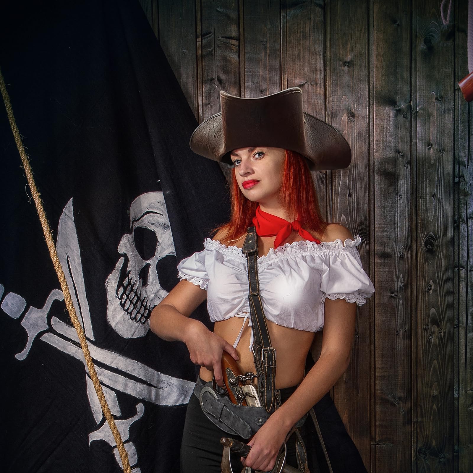 Brown Pirate Hat for Adult Pirate Accessories for Men Women Tricorn Hat Pirates Cap, Halloween Costume Accessories - Image 4