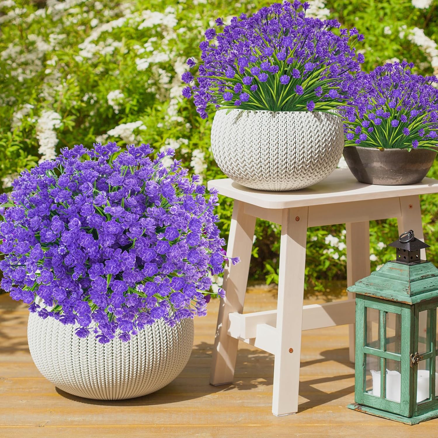 Artificial Flowers Outdoor, 72 Bundles UV Resistant Faux Outdoor Flowers, Plastic Fake Plants Shrubs Greenery for Outside Planters Hanging Pot Front Porch Decor(Purple)