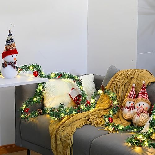 Miniatura 5 de Baquler Guirnalda de 180 luces LED de Navidad de 59 pies, guirnalda de piñas de Navidad con luces de cono de pino de Navidad, luces de cadena de