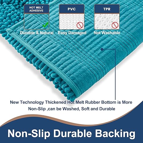 Miniatura 9 de Juego de 2 alfombras de baño de felpilla gruesa y antideslizante, 2 piezas, parte inferior de goma termofusible gruesa para baño, alfombras de baño