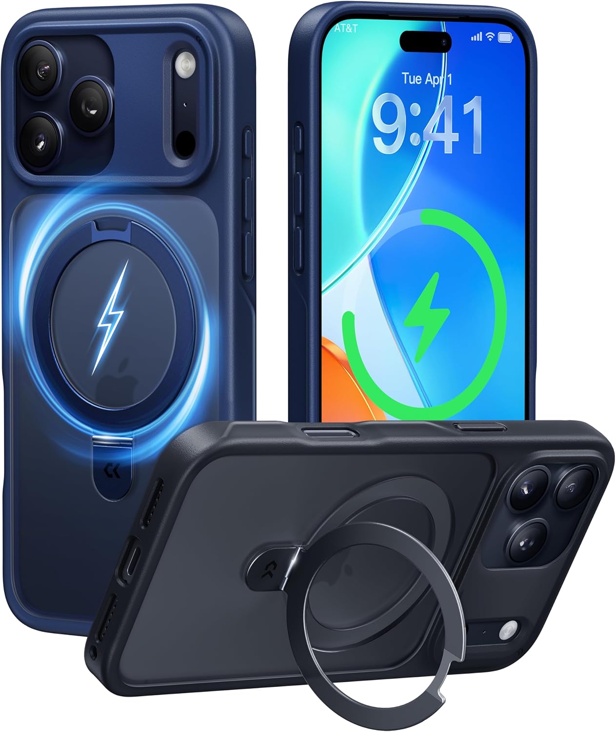 CASEKOO [Deep Blue] for 17 Pro Max Case with Magnetic Ring Stand [Military Drop Protection] [Fit for MagSafe] Shockproof Translucent Matte Slim Phone Cover for 17 Pro Max Case 6.9"