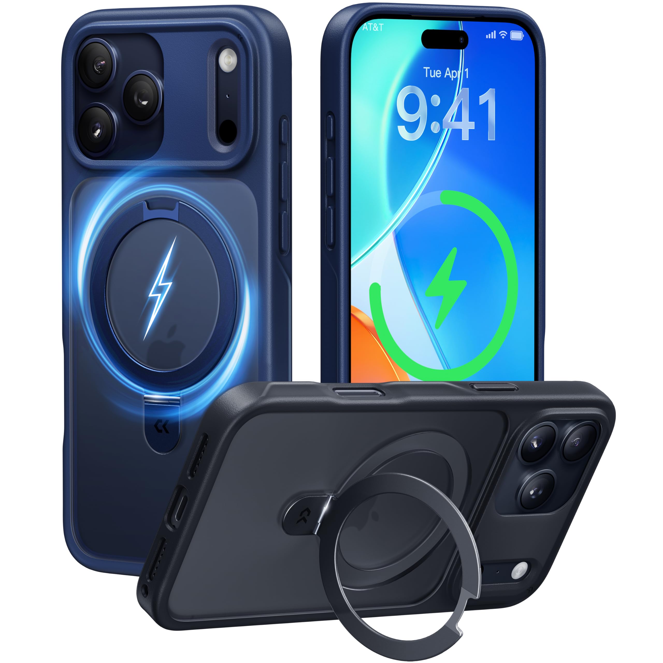 [Deep Blue] CASEKOO for 17 Pro Max Case with Magnetic Ring Stand [Military Drop Protection] [Fit for MagSafe] Shockproof Translucent Matte Slim Phone Cover for 17 Pro Max Case 6.9"