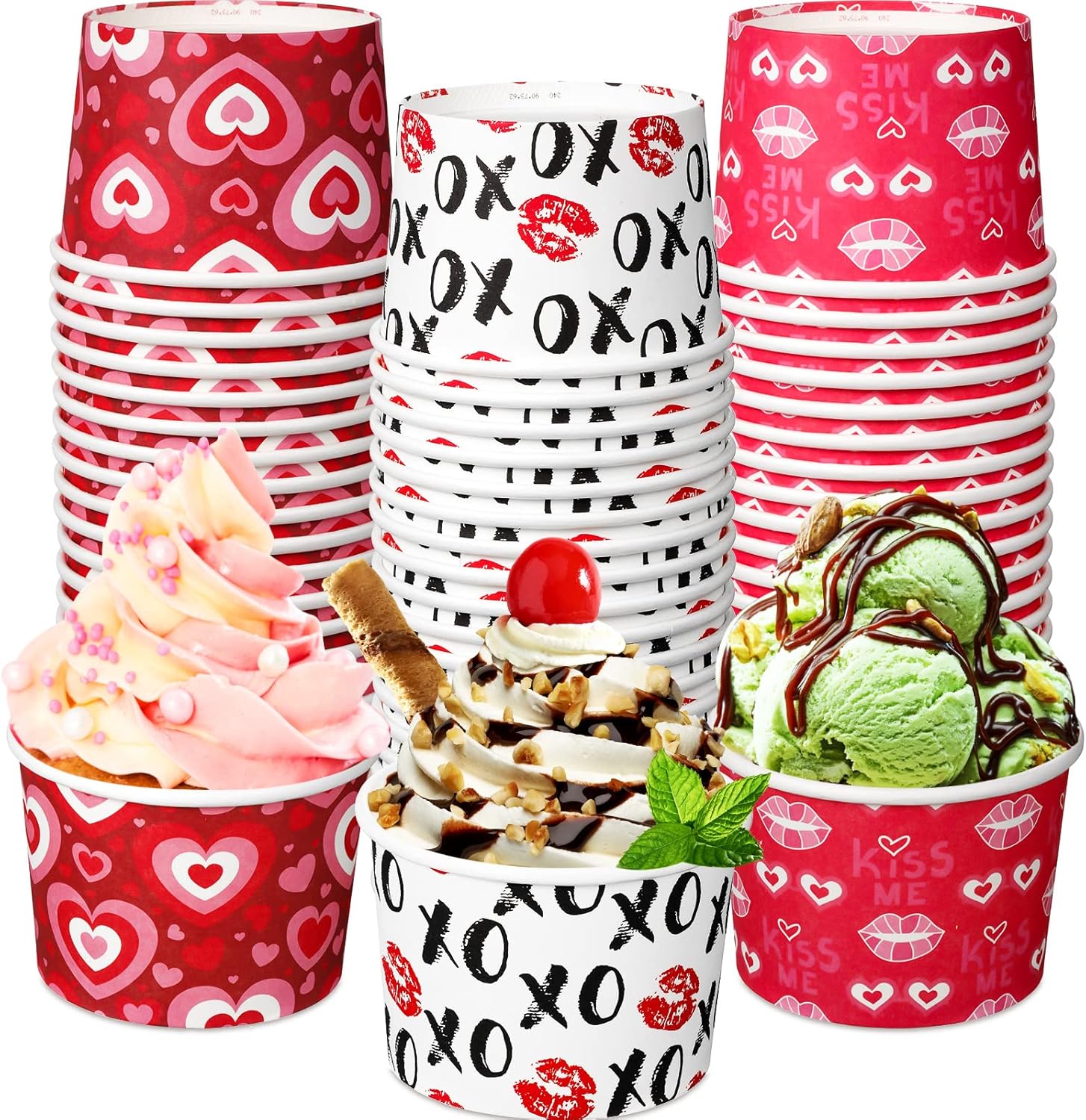 Zopeal 120 Pcs Valentine's Day Ice Cream Cups Bulk 9 Oz Red