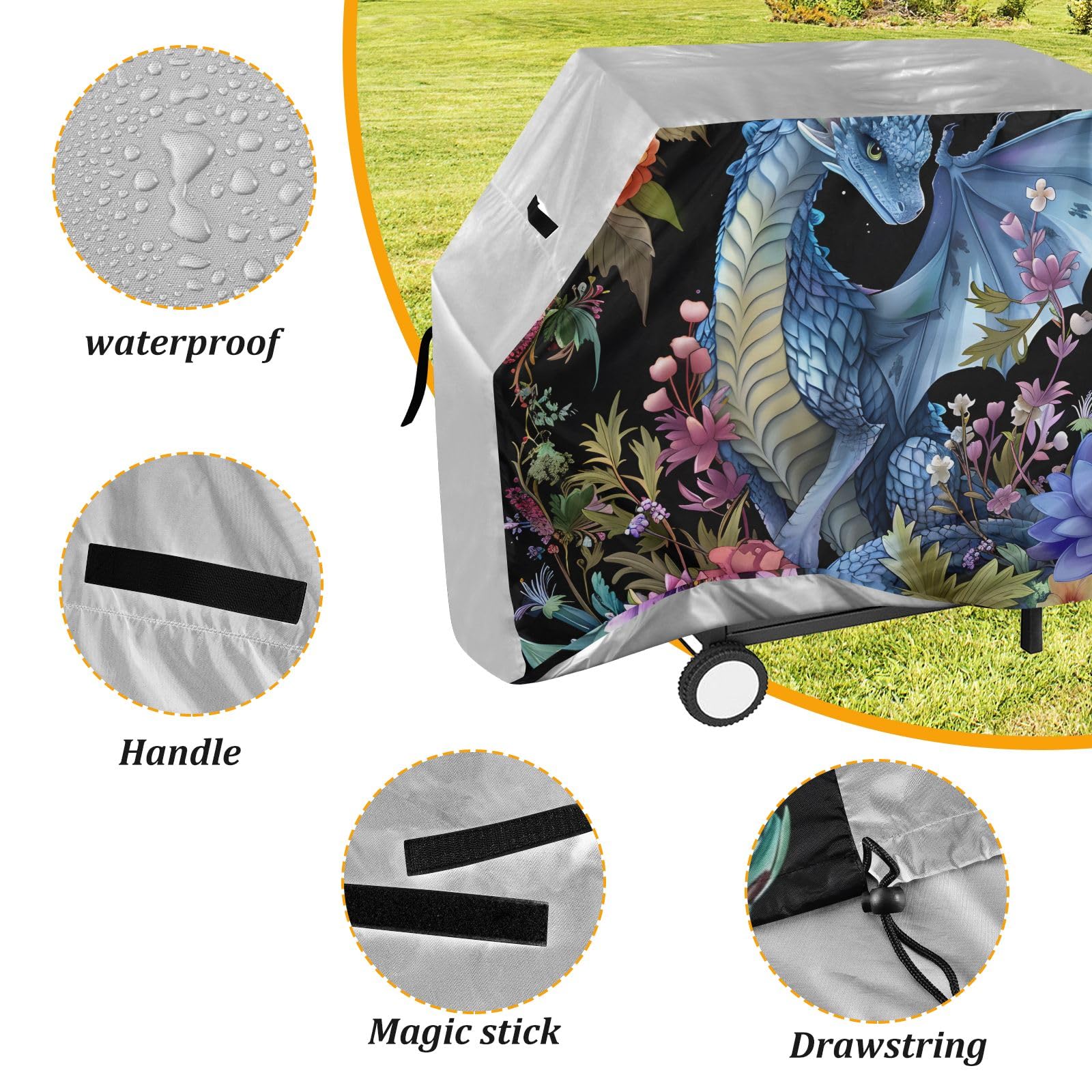Fantasy Dragon Flowers - Funda para barbacoa impermeable y resistente al aire libre