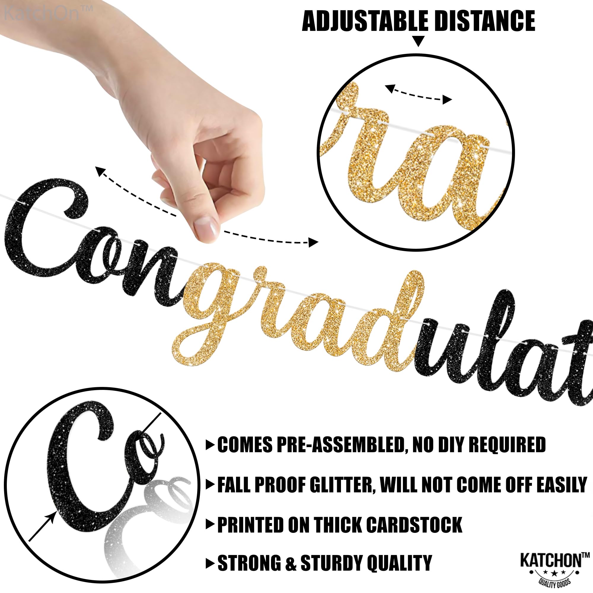 Black And Gold Graduation Banner 2025 - 10 Foot Glitter 'Let The Adventure Begin' Garland - Class Of 2025 Decor