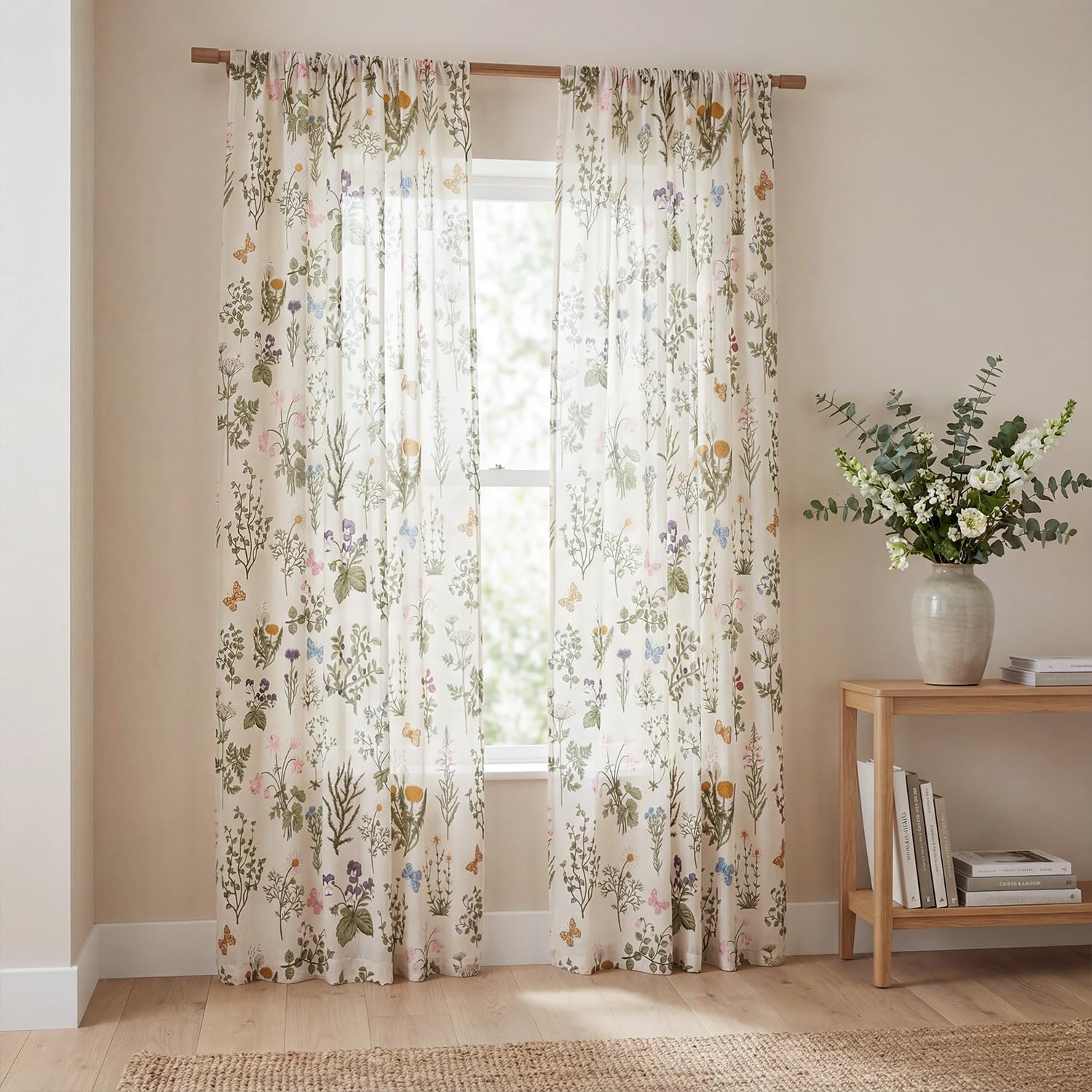 Horaldaily Spring Sheer Curtains for Living Room and Bedroom, Watercolor Wildflowers Floral Window Curtains, Holiday Window Drapes Decor, 52" W x 84" L, Set of 2 Curtain Panels