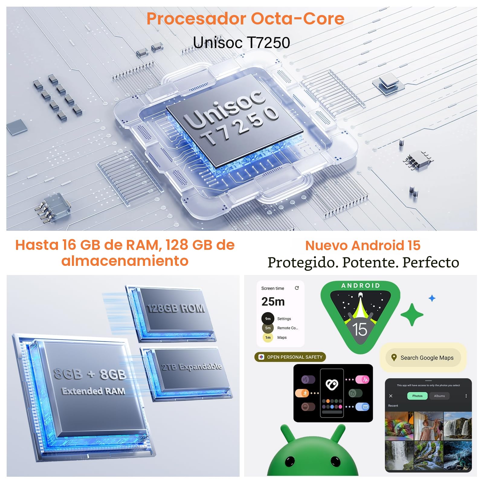 Ulefone RugKing 4 Pro Movil Resistente, 10200mAh 16GB+128GB/SD-2TB Android 15 AI Smartphone 6,56” 120Hz Teléfono, Octa-Core Cámara 48MP+8MP, 120LM Super Torch/3-Slots/IP68/IP69K/OTG/NFC/GPS Naranja