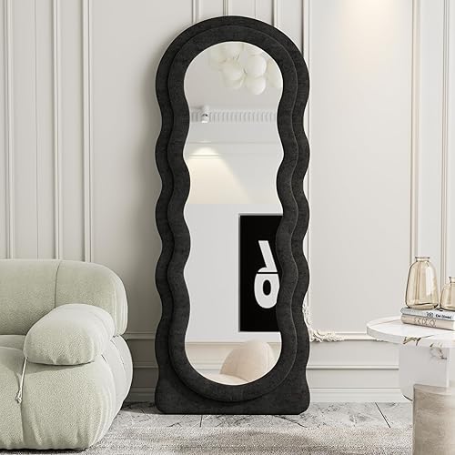 Miniatura 1 de ZMYCZ Espejo de longitud completa, 63 x 24 pulgadas, espejo de pie arqueado, espejo de pared de franela en forma de nube, espejo de tocador para