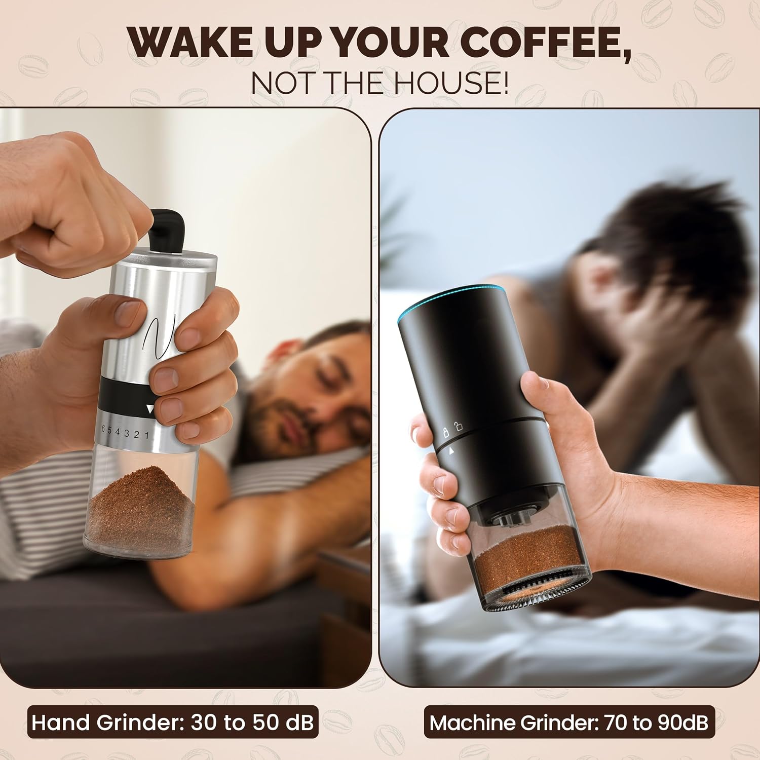 Manual Coffee Grinder – Hand Crank Burr Coffee Bean Grinder, 6 Grind Settings for Espresso, French Press & Pour Over – Quiet, Portable, Durable Stainless Steel Manual Grinder for Home & Travel (Black) image 2