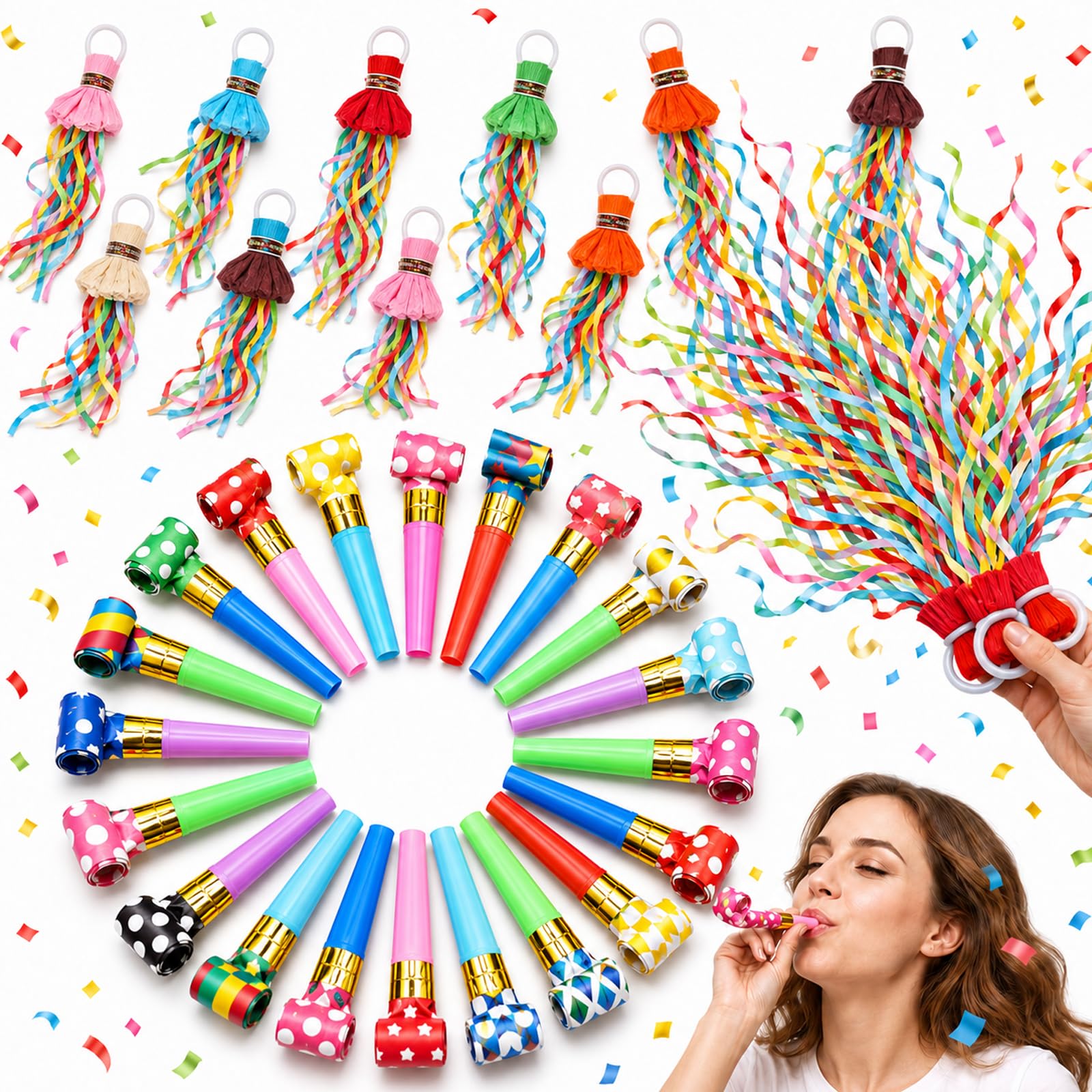 30 Pcs Party Poppers, Par ty Whistles, Confetti Cannons, Streamers Pa rty Decorations Ideal For Birthday Parties, Wedding Receptions, Christmas Gatherings And Carnival Events