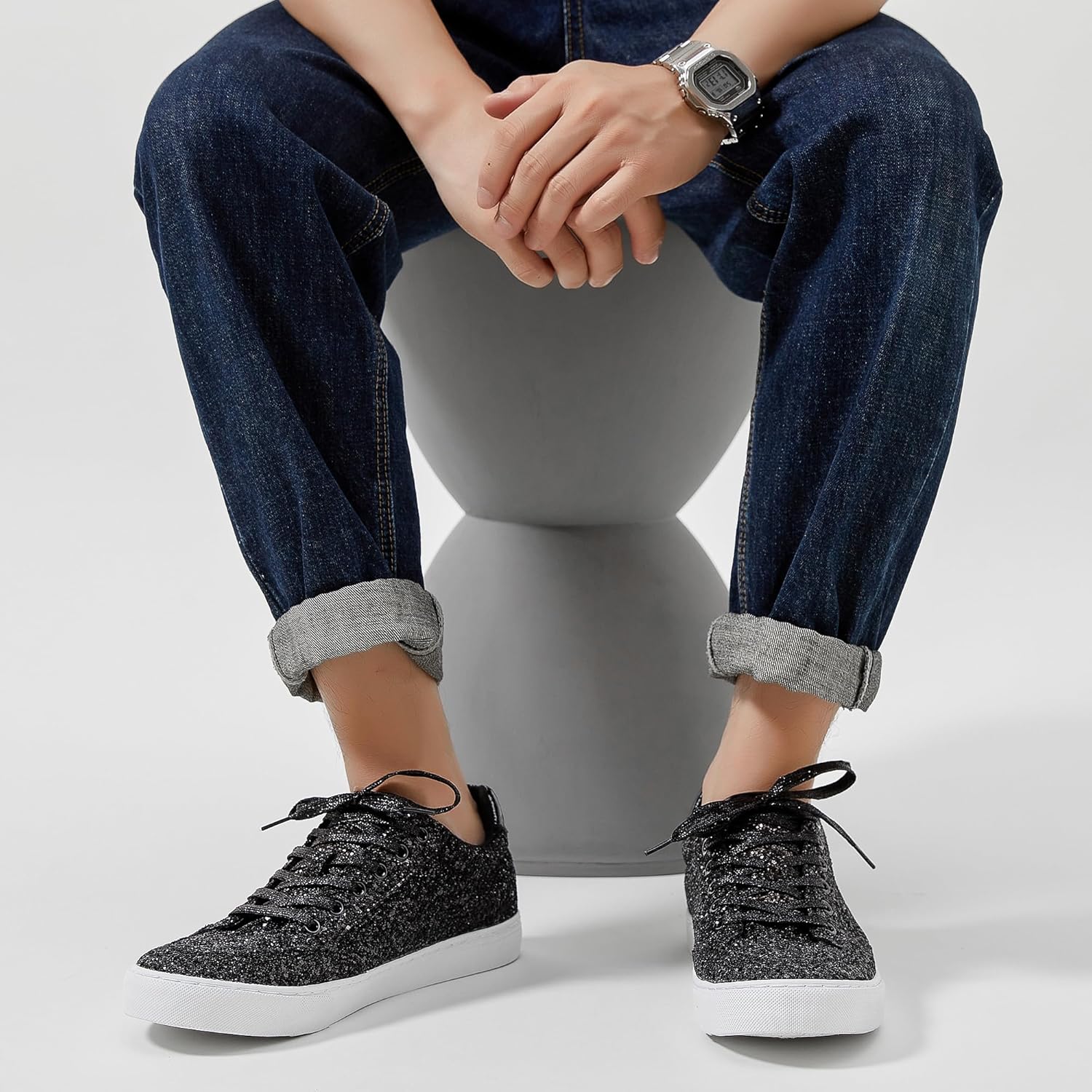 Jeekopeg Glitter Sparkly Fashion Sneakers Shoes Shiny Casual Shoes Bling Sequin Concert Low Cut Lace up Shoes - Image 2