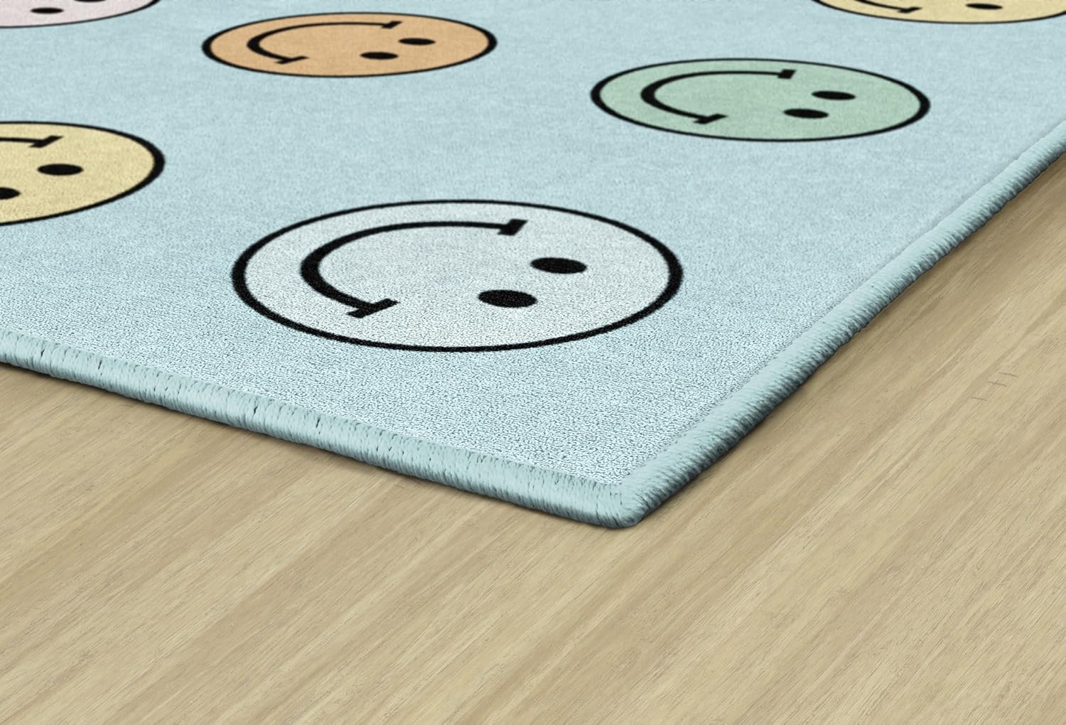 Flagship Carpets Pastel Rainbow Smileys Criss-Cross Applesauce Educational Area Rug for Kids Room, Children's Classroom for Teaching and Playroom, 5' x 7'6", Multi, Seats 20