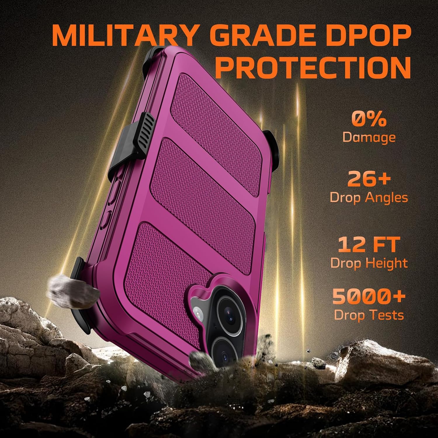 for iPhone 16 Plus Case with Belt Clip Holster,Anti-Drop Shockproof Bumper Phone Cases with 2X Screen Protectors & Kickstand,Rugged Heavy Duty Military Grade Protective Defender Cover (Burgundy) - Image 5