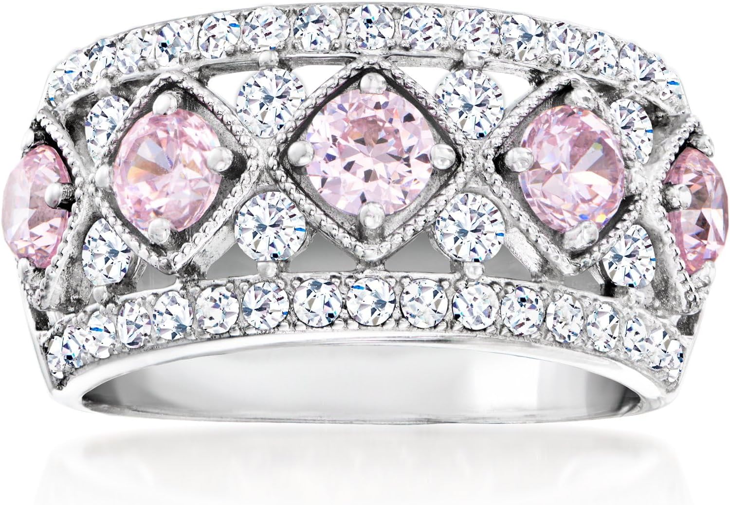 Ross-Simons 0.80 ct. t.w. CZ and .70 ct. t.w. Simulated Pink Sapphire Ring in Sterling Silver