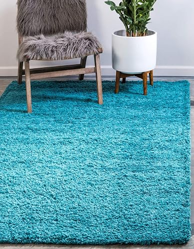 Unique Loom Solo Solid Shag Kollektion Moderner Plüsch-Hochflor Teppich, Aqua Bl