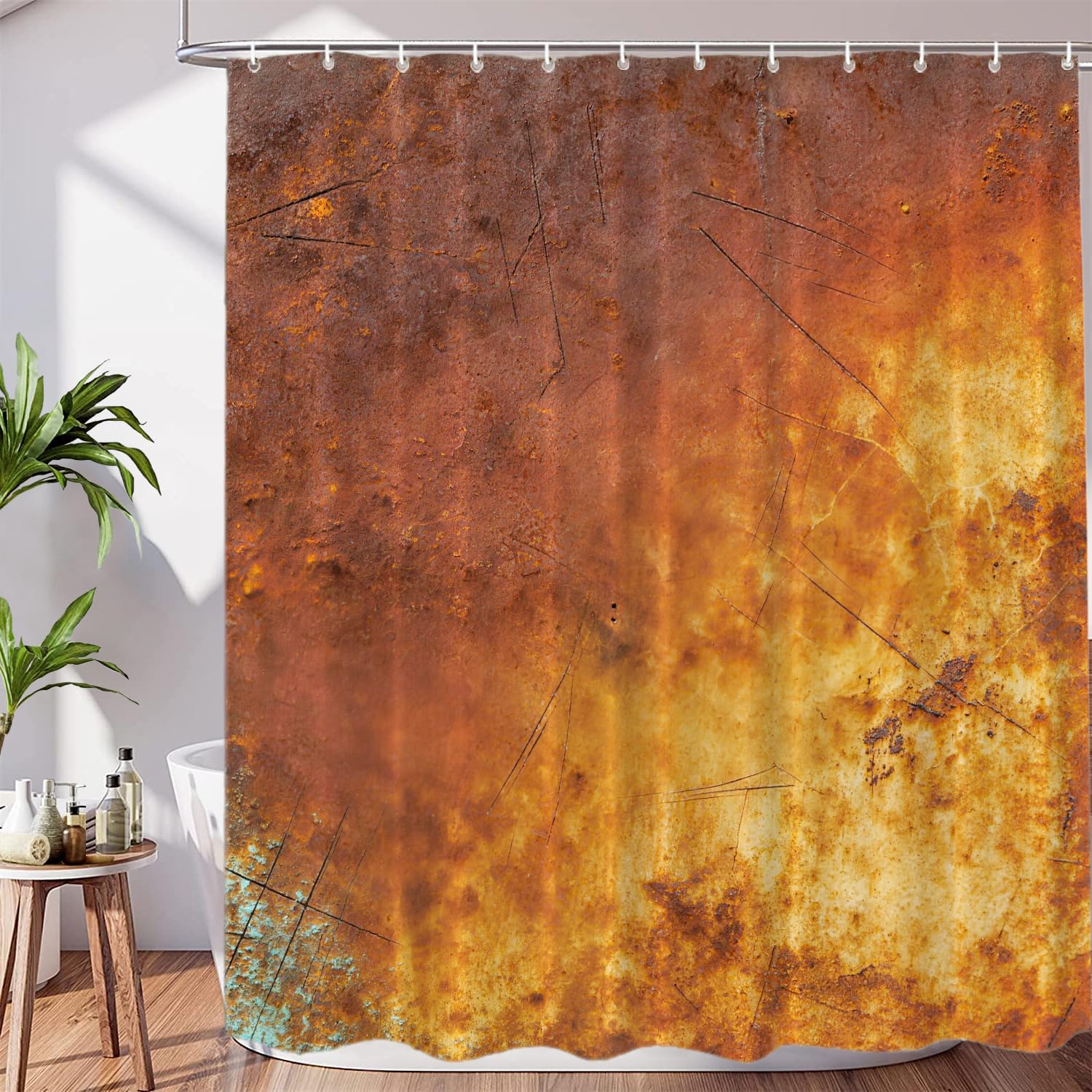 Rideau de douche en polyester effet texture marbre orange et bronze haut de gamme 180x180cm