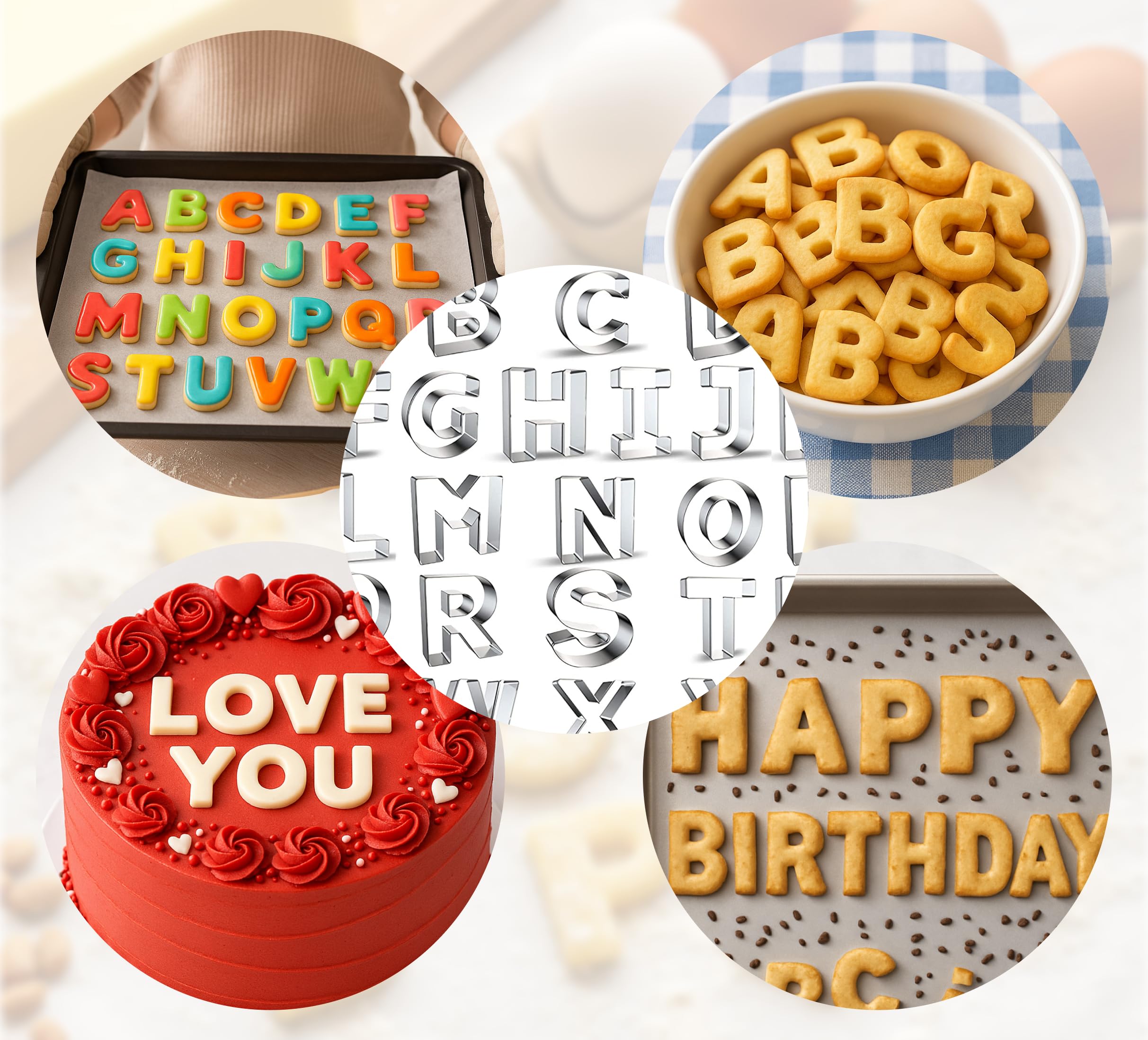Uitsteekvormen, alfabet, letters, fondant, koekjes, doe-het-zelf van kunststof, symbool, bakvorm, roestvrij staal, alfabet, koekjes, keuken, gadget bakaccessoires, set
