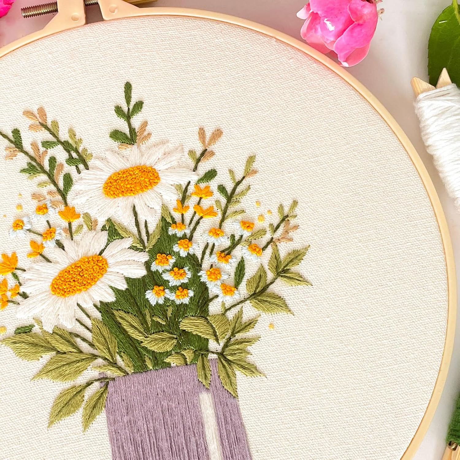Myfelicity Embroidery kit,Floral Embroidery Art Kit, Set of 3, Decorative Pitcher Designs with Sunflowers and Wildflowers