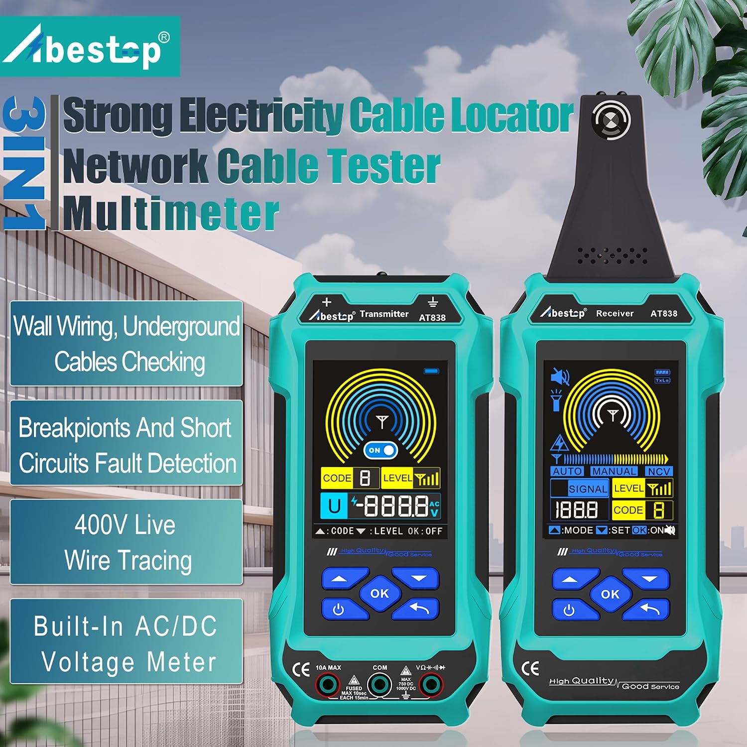 Underground Cable Locator, Abestop AT838 Cable Locator Tester Circuit Tracer with Multimeter Function 2 in 1 Functions Wires and Cables Circuit Tracer Detecting, Water and Gas Supply Pipelines