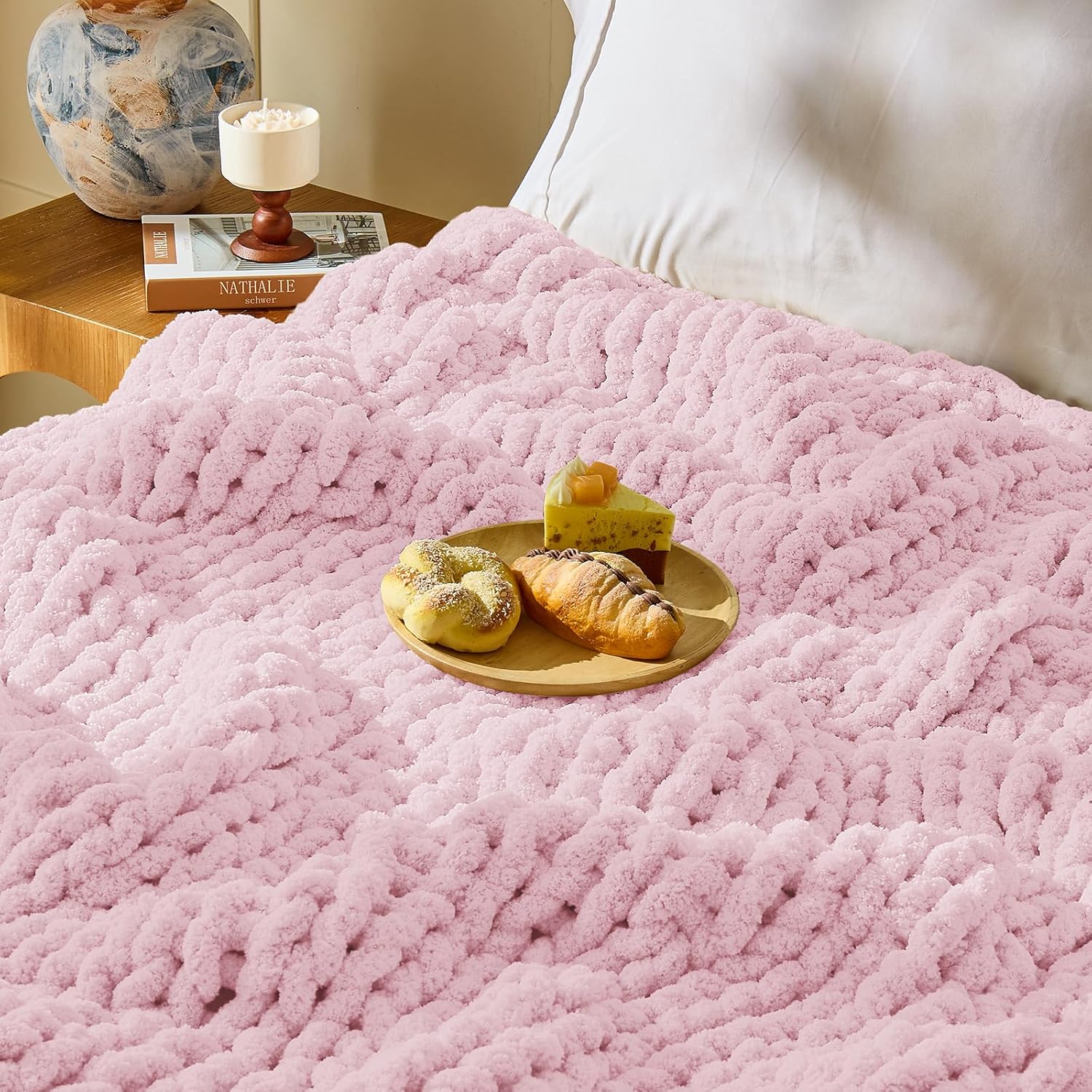 Inhand Baby Pink Chunky Chenille Yarn for Hand Knitting,Thick Bulky Mom Blanket Yarn for Crocheting,Soft Fluffy Yarn for Mother’s Day Gifts and Crafts for Women/Grandma,8 Pack (29.5Yds/8.4oz Each)