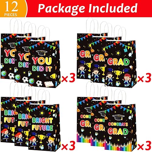 Miniatura 2 de 12 bolsas de regalo de fiesta de preescolar para graduación de preescolar, suministros de fiesta, bolsas de regalo con texto en inglés "You Did It",