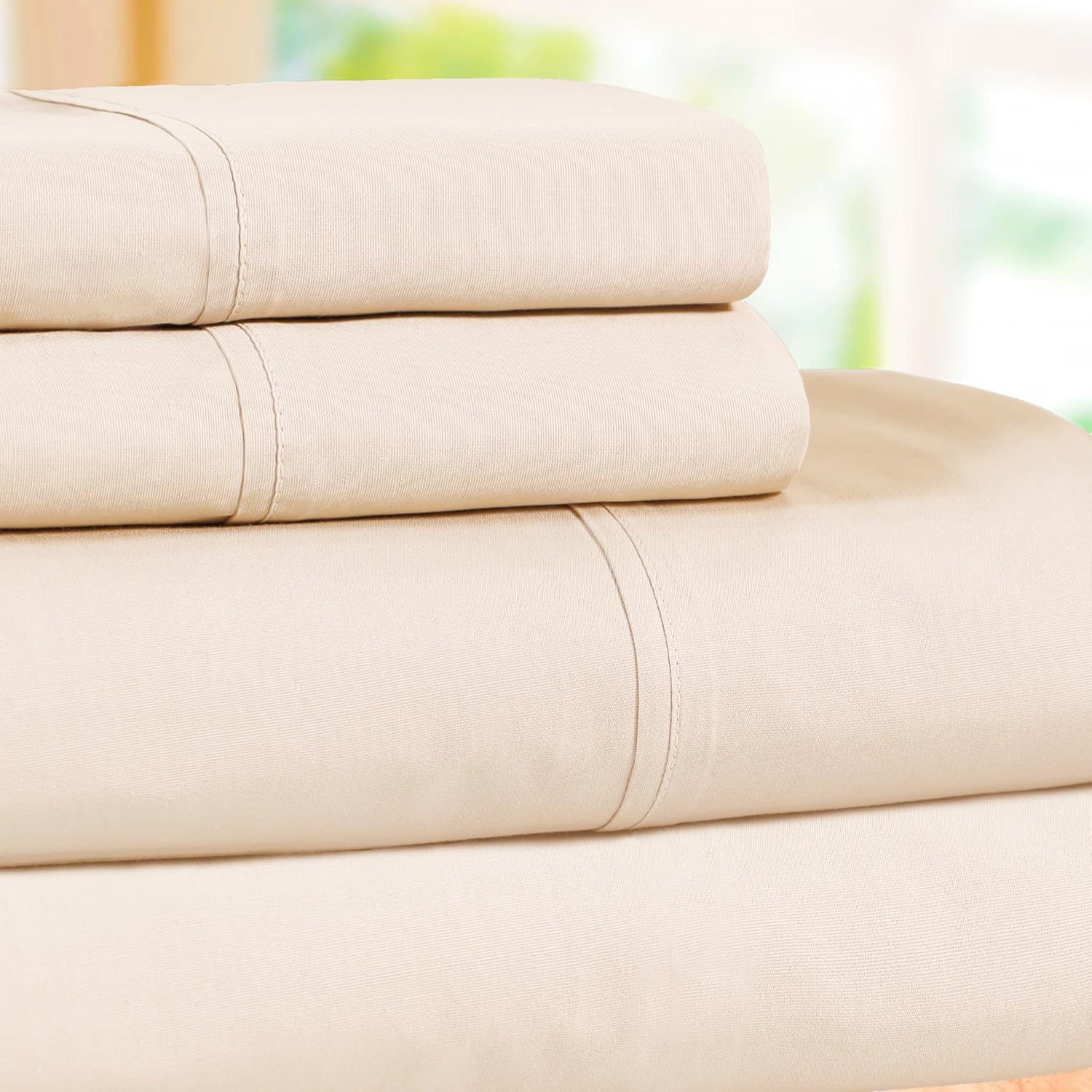 Superior 300 Thread Count Cotton Percale Sheet Set, Silky-Soft, Cooling Sheets, Bed Basics, Breathable Bedsheets, 2 Elastic Deep Pocket Fitted Sheets, 1 Flat Sheet, 2 Pillowcases, Split King, Ivory