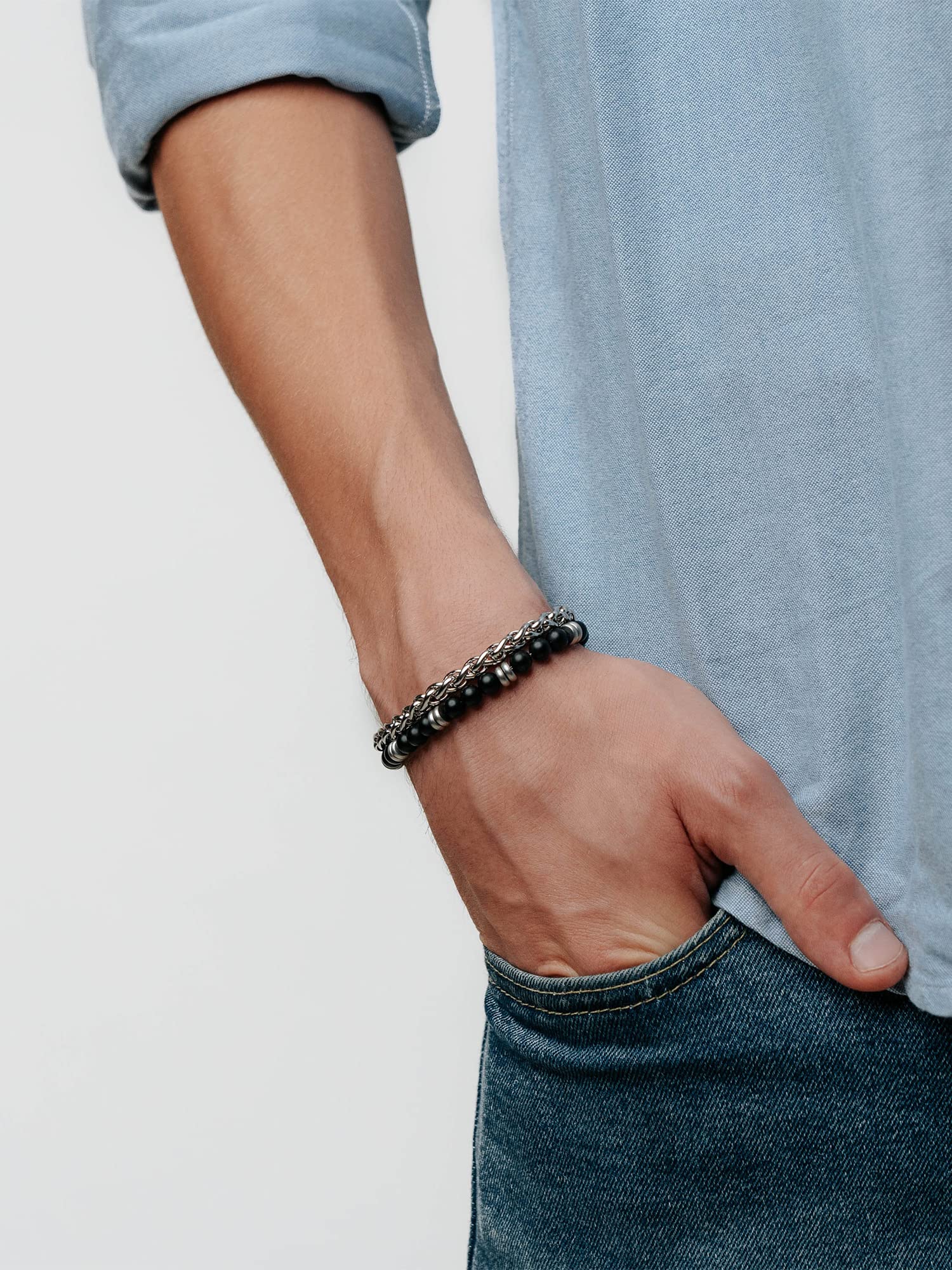 Breil, Collezione Jox, Bracciale Uomo, in Acciaio Lucido Specchiato, con Particolare Catena Intrecciata, Accessorio Minimal ed Elegante, Lunghezza 17.50 cm, Silver