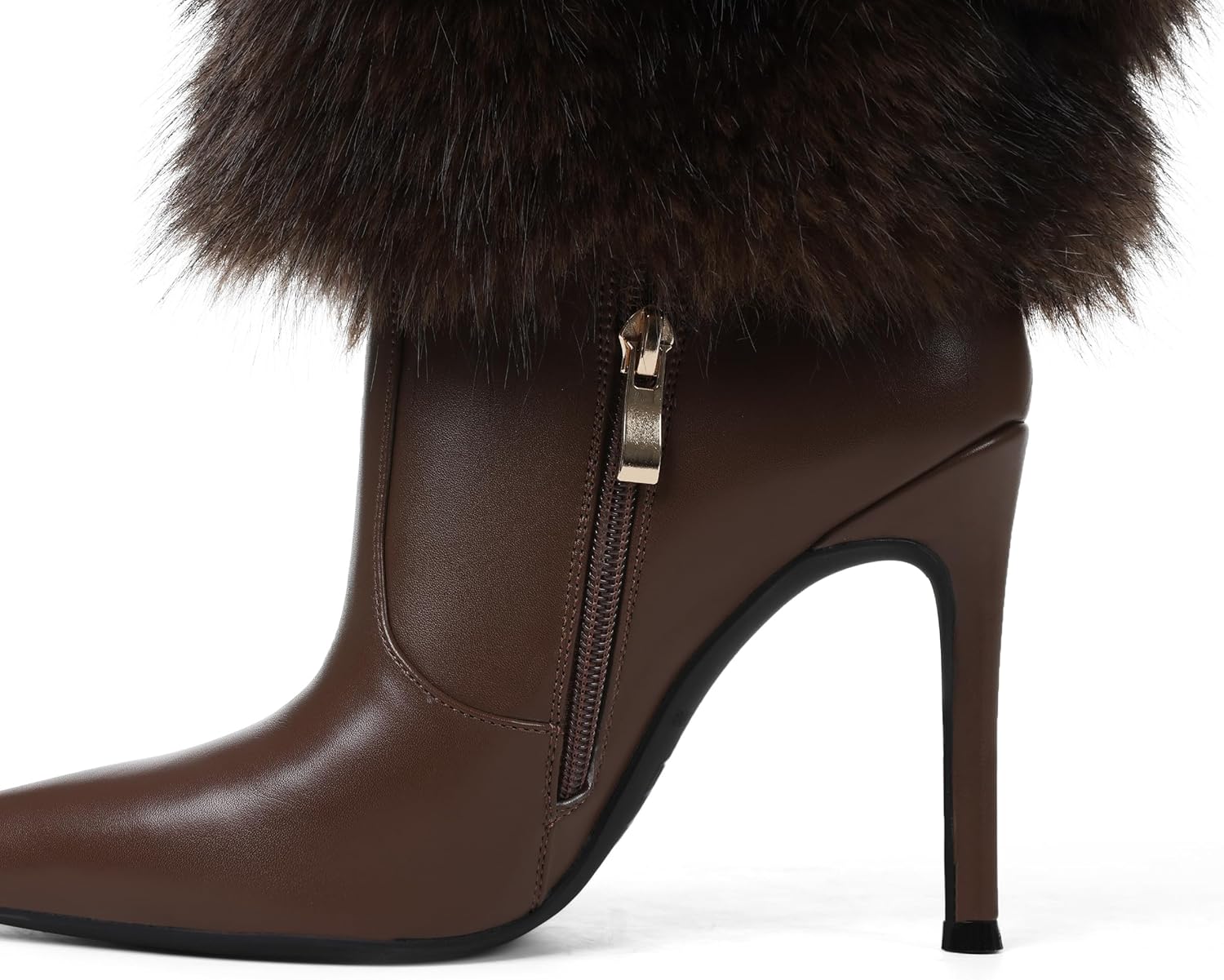 Kalstage Women Fur Knee High Boots Heels Wide Calf Fold Over Tall Boots for Party Evening Fashion Shows - Image 2