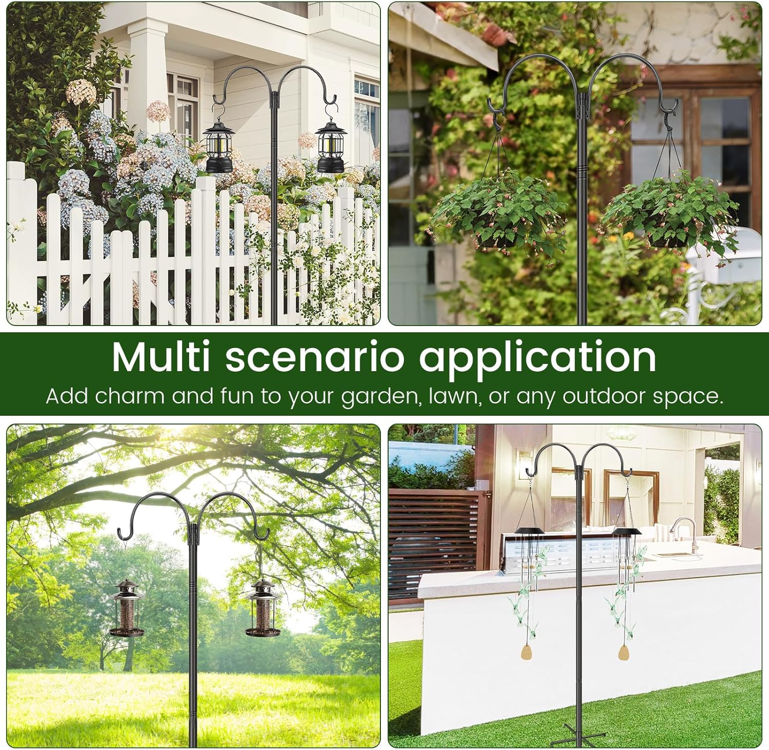 Adjustable Shepherds Hook Bird Feeder Pole with 5 Prongs Base, 4 Pack Shepherds Hooks for Outdoor, Heavy Duty Garden Shepherds Hook for Hanging Flower Basket, Solar Light, Lantern, Bird Nests