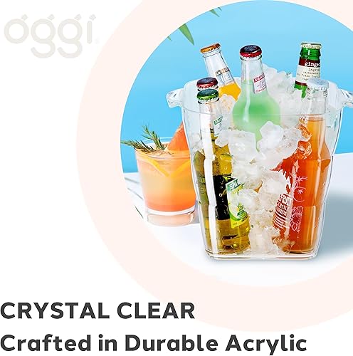 Miniatura 4 de OGGI Cubo de hielo cuadrado de acrílico, enfriador de bebidas transparente con asas, enfriador de vino, enfriador de cerveza, cubos de bebida