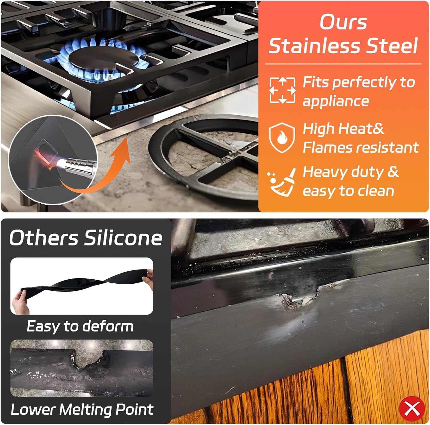 Stainless Steel Stove Counter Gap Cover (2 Pack), Oven Gap Filler, Stove Gap Filler for Kitchen, Range Trim Kit, Easy Clean with Heat Resistant, Adjustable Length 13.8” to 27.6” 1