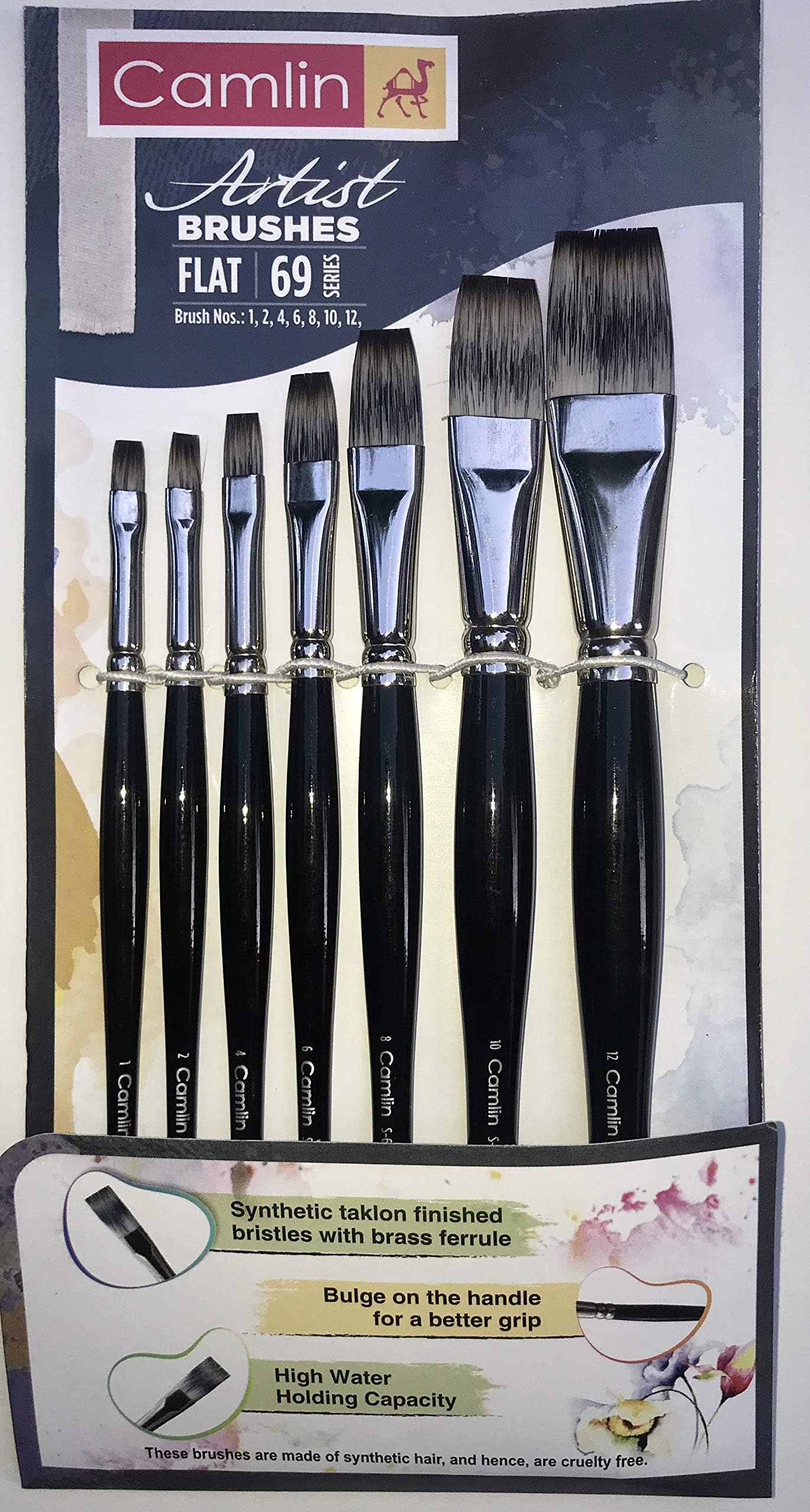 Kokuyo Artist Paint Brush Series 69 - Flat Synthetic taklon, Set of 7 by Anmol Art & Frames